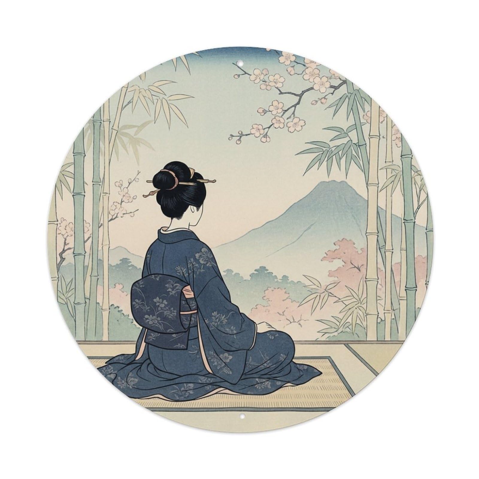 Galvaxio Style Japanese Kimono Woman Solitude Peaceful Meditation Quiet Metal Tin Sign