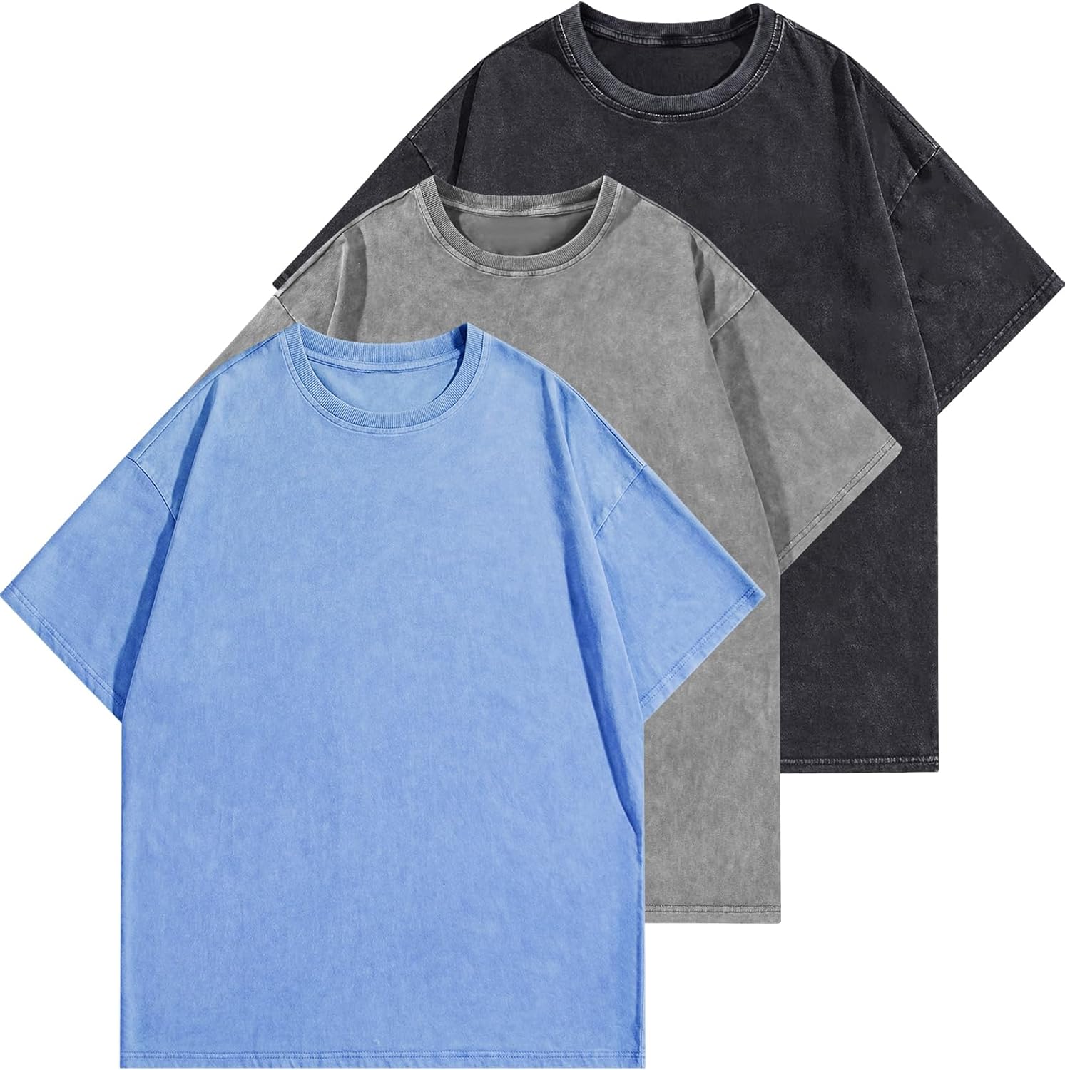 Mens Oversized T Shirts Vintage Cotton Acid Wash Heavyweight Loose Fit Tees Shirts Unisex Basic Tops for Men Women