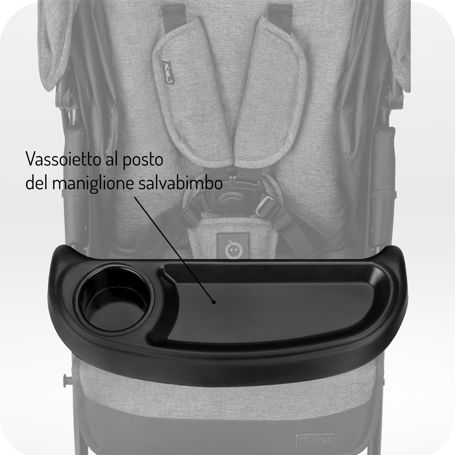 Passeggino MoMi ISLA, adatto dal sesto mese di vita fino a 15 kg, con cinture a 5 punti, cestino, coprigambe, portabicchieri, vassoio per snack e borsa per pannolini