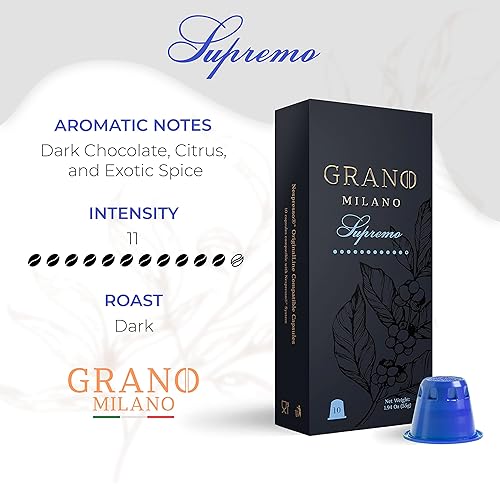 Miniatura 2 de Grano Milano Supremo - 50 cápsulas de café expreso compatibles con la línea original Nespresso, tostado oscuro, intensidad 1112, cápsulas de café