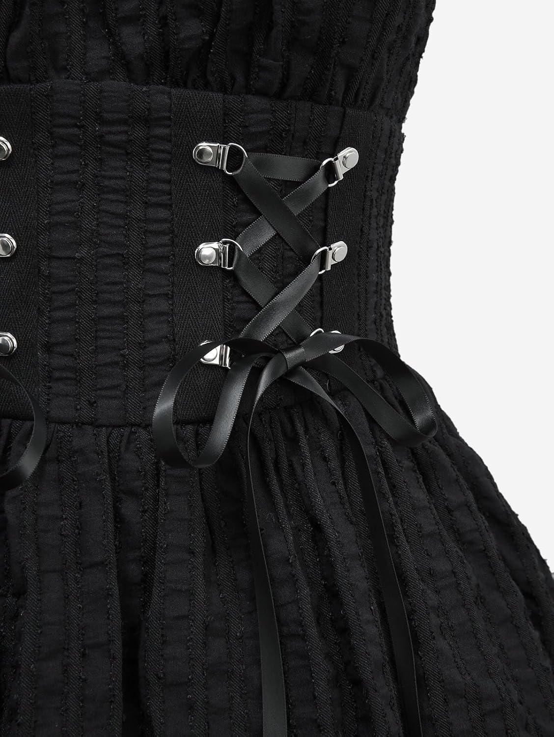DRESSFO Gothic Dress Vintange Victorican Lolita Knit Ruched Lace Up Ruched Bubble Tank Dress - Image 2