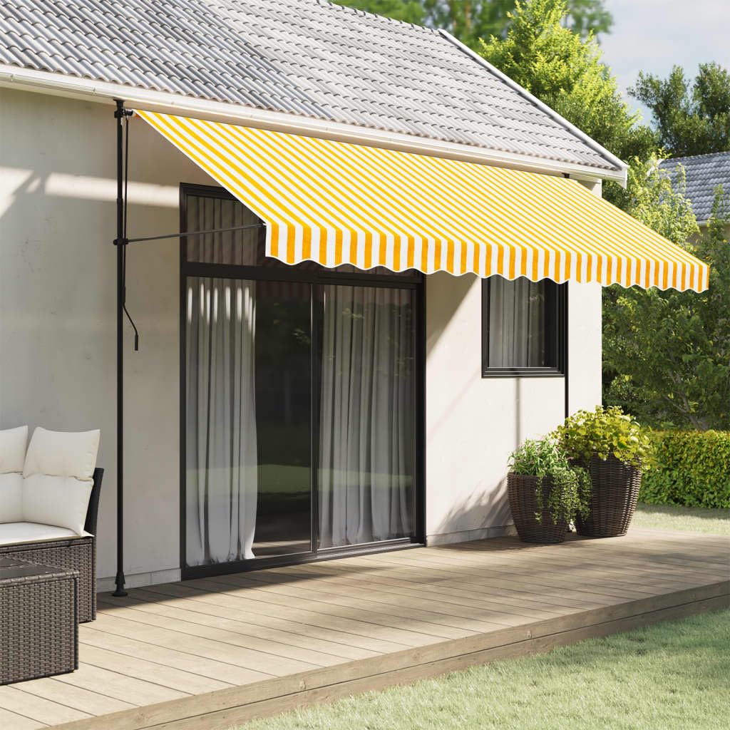 vidaXL - 4m Width Yellow and White Striped Awning Valance Replacement Fabric with PU Coating - Water/UV Protection for Patio, Garden