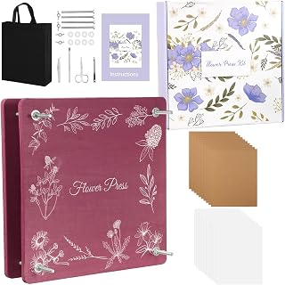 Hoolerry Extra Large Flower Press Kit 11" x 11" Wooden Floral Presser 10 Layers Wedding Bouquet Preservation Kit Dried Flower Art for Bookmark Floral Drying Gift(Amarant)