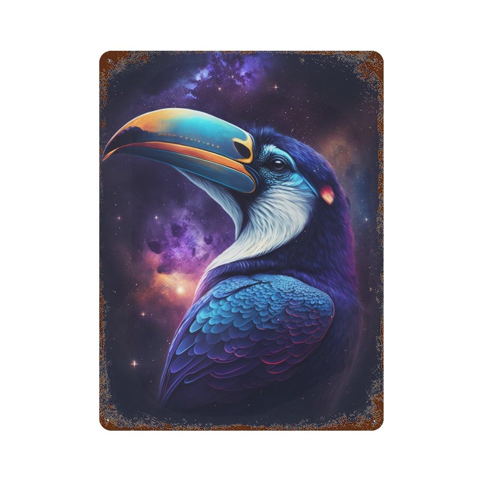 Cosmic Toucan Art Print-3 Decorative Tin Sign 15.7"x11.8", Vintage Wall Decor for Basement, Hobby Room And Garage Decor