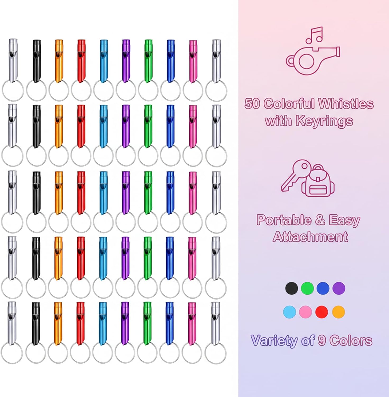 Loud Whistle, Whistle Emergency, 50 Pcs Emergency Whistle Survival Loud, Safety Whistle for Outdoor Activities, Team Coordination and Sports Training