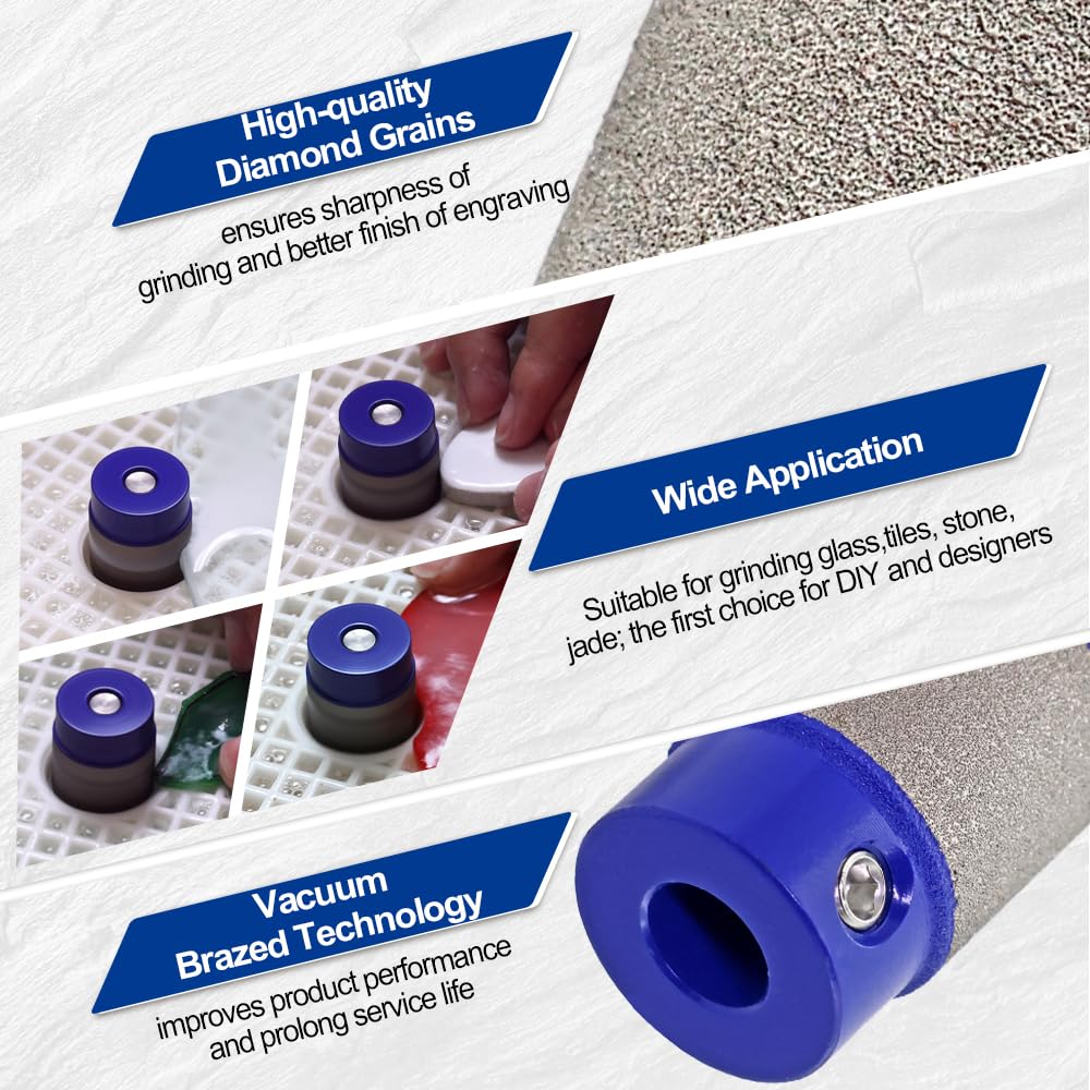 SHDIATOOL Meules diamantées pour vitraux - Tête de meule de verre, outils de vitrail (4 pièces, 3 mm, 6 mm, 19 mm, 25 mm)