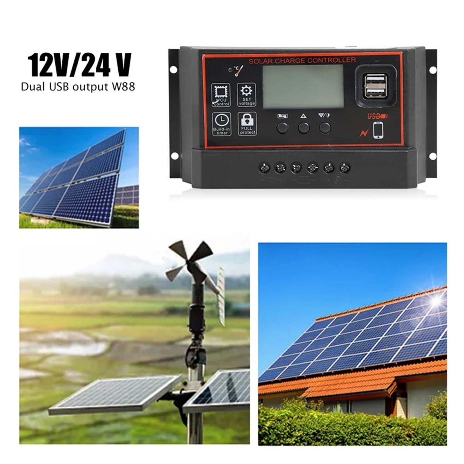 10/20/30/40/50/60/100A 12V/24V Regolatore Solare Display Digitale Schermo LCD Pannelli Solari Automatici Regolatore di Carica A Batteria(30A)
