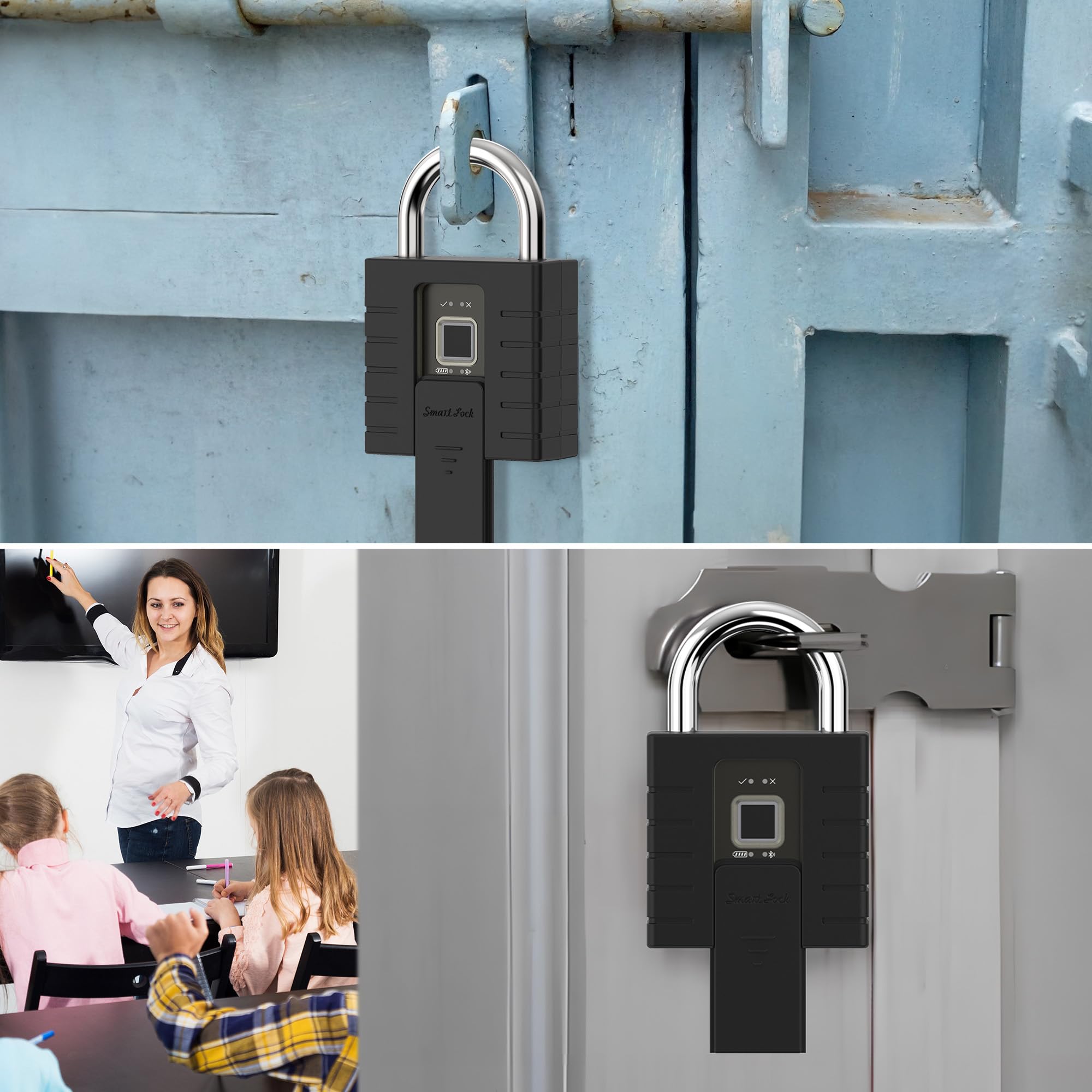 Cadenas à empreintes digitales avec application et clé, cadenas noir très résistant, adapté pour l'extérieur, le camion, l'entrepôt et les casiers d'armoires