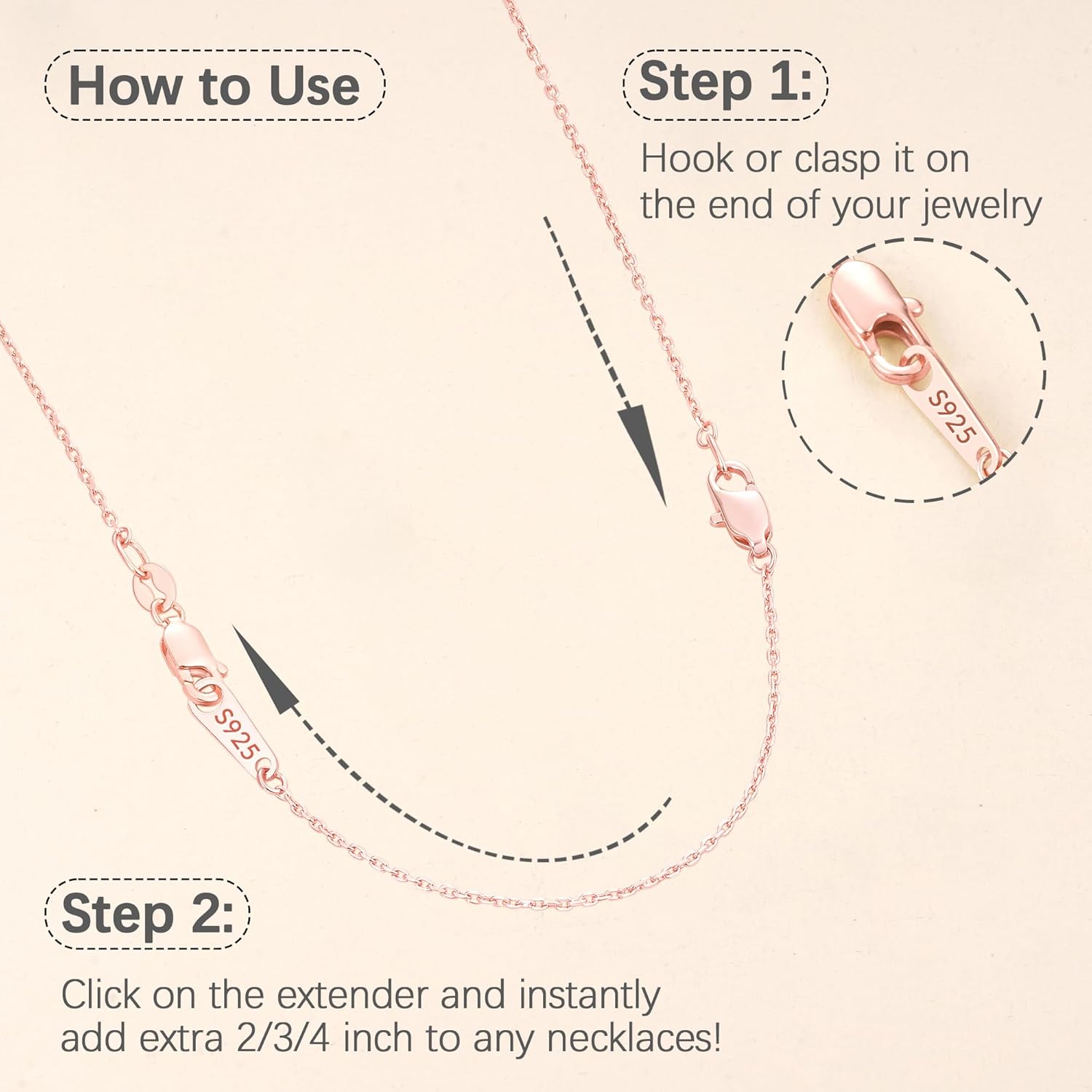 Jewlpire 14k Rose Gold Plated Necklace Extender for Women, Cable Chain Extenders for Necklaces, Jewelry Extenders for Necklaces Bracelets Anklets 3 Piece (2", 3", 4") - Image 6