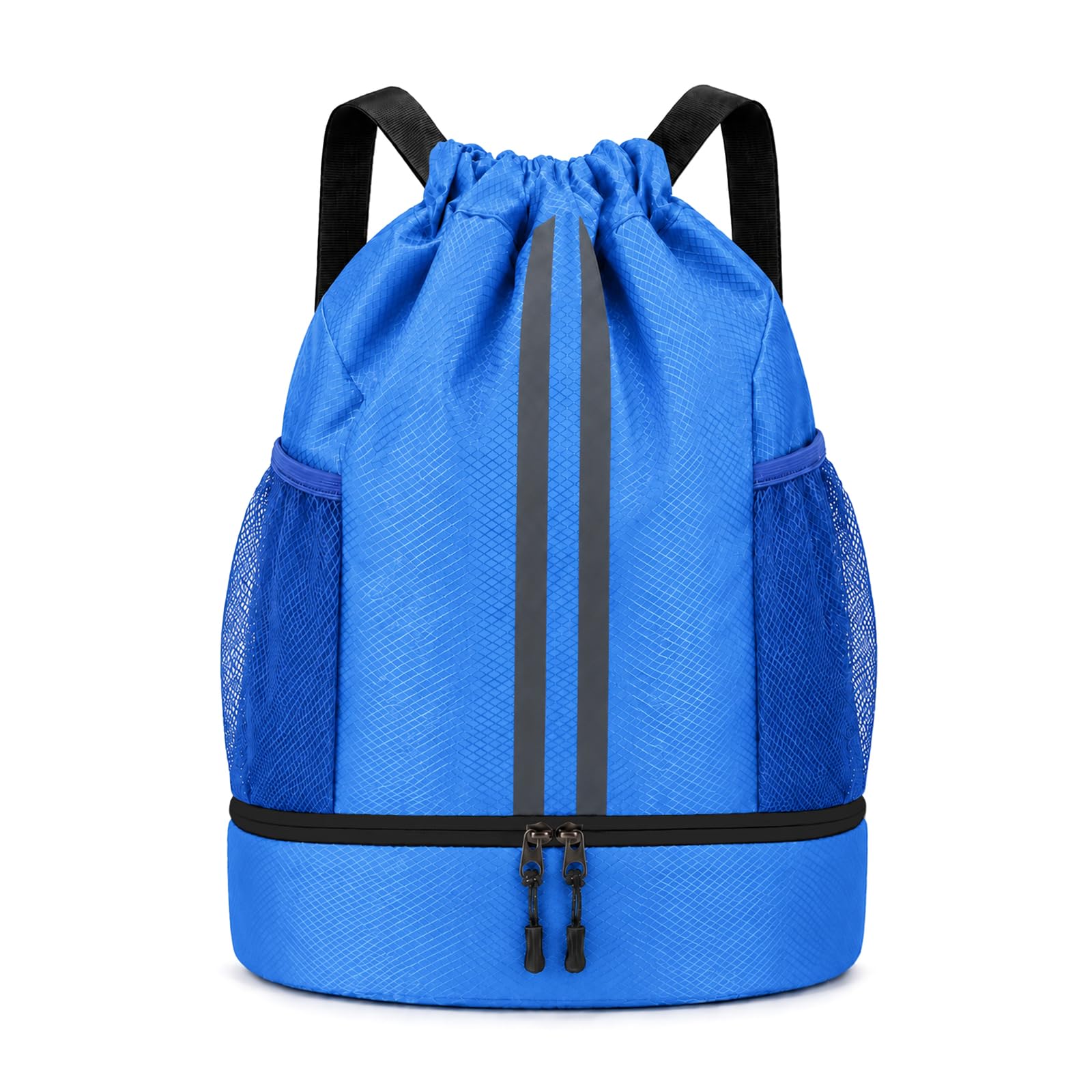 Pinboov Waterproof Drawstring Bag, PE Kit Bag with Shoe Compartment Blue