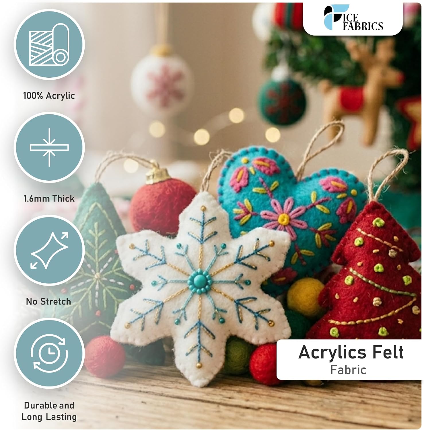 Ice Fabrics Craft Felt Fabric by The Yard - 72" Wide & 1.6mm Thick Acrylic Felt - Soft and Durable Black Fabric for DIY Arts & Crafts, Decorations and More - 1 Yard Black