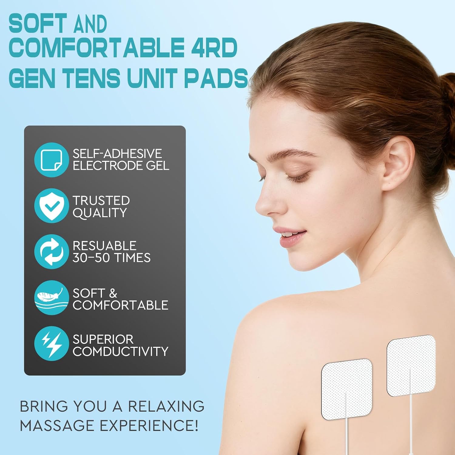 28 PCS Tens Unit Electrode Pads Compatible with Auvon Tens Tens 7000 Muscle Stimulator Machine,2”x 2”Tens Unit Replacement Pads Reuse More Than 35-50 Times with Self Stick and Non-Irritating Designs
