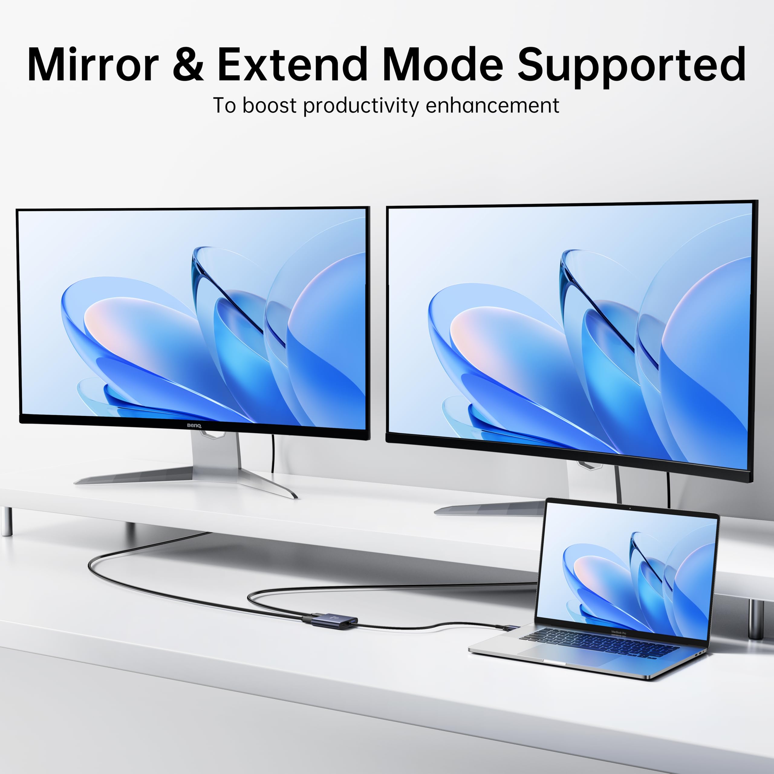 Adattatore doppio HDMI, USB C e USB 3.0 a doppio hub HDMI 60Hz con ricarica PD da 100 W, adattatore per display esteso per 2 monitor per MacBook M1/M2/M3, laptop Windows, iPad Pro, Chromebook