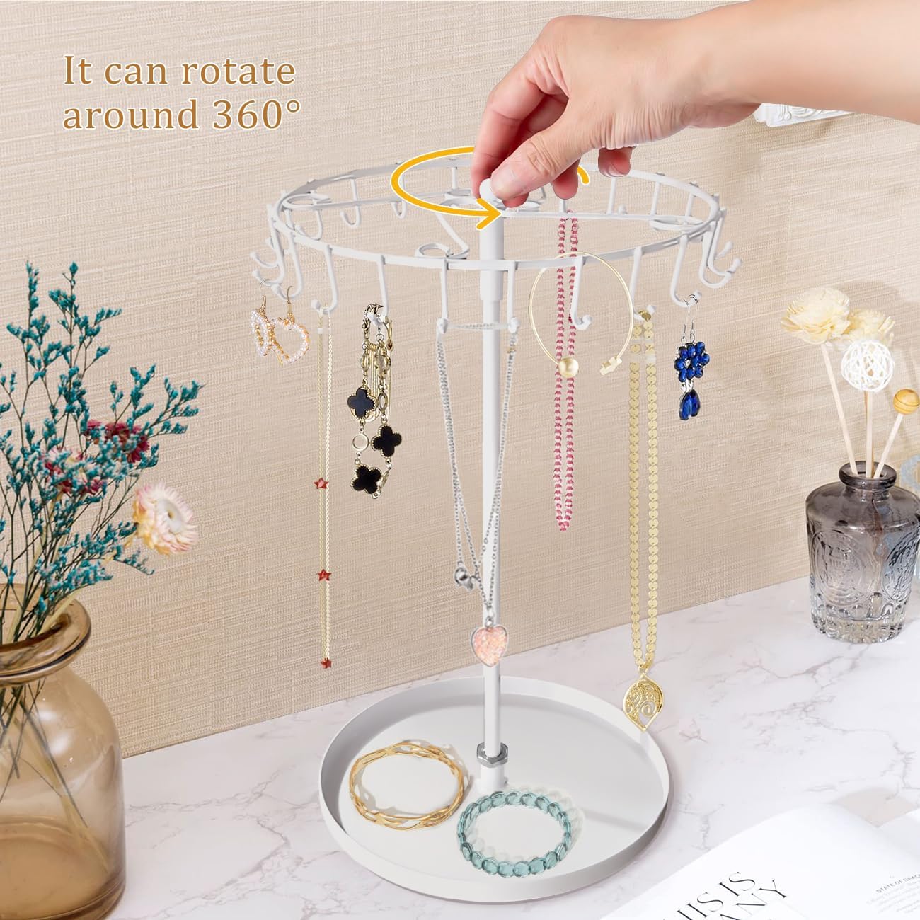 ネックレスホルダー 調節可能 ジュエリーホルダー オーガナイザー 回転ディスプレイスタンド ネックレス リング ブレスレット キーチ