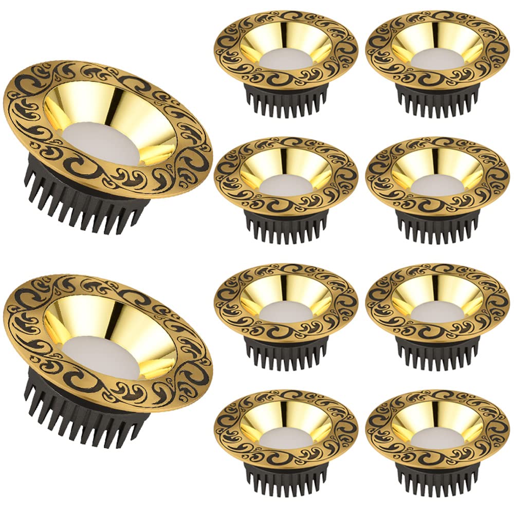GTHTUHFD 2/5/10 Pack Brass Canless Led Downlight 4In 5In Recessed Ceilling Potlight Gold Wafer Light Eyeball Recessed Light 12W, 14W, 16W, 18W,Warm White Light,10pack-12W