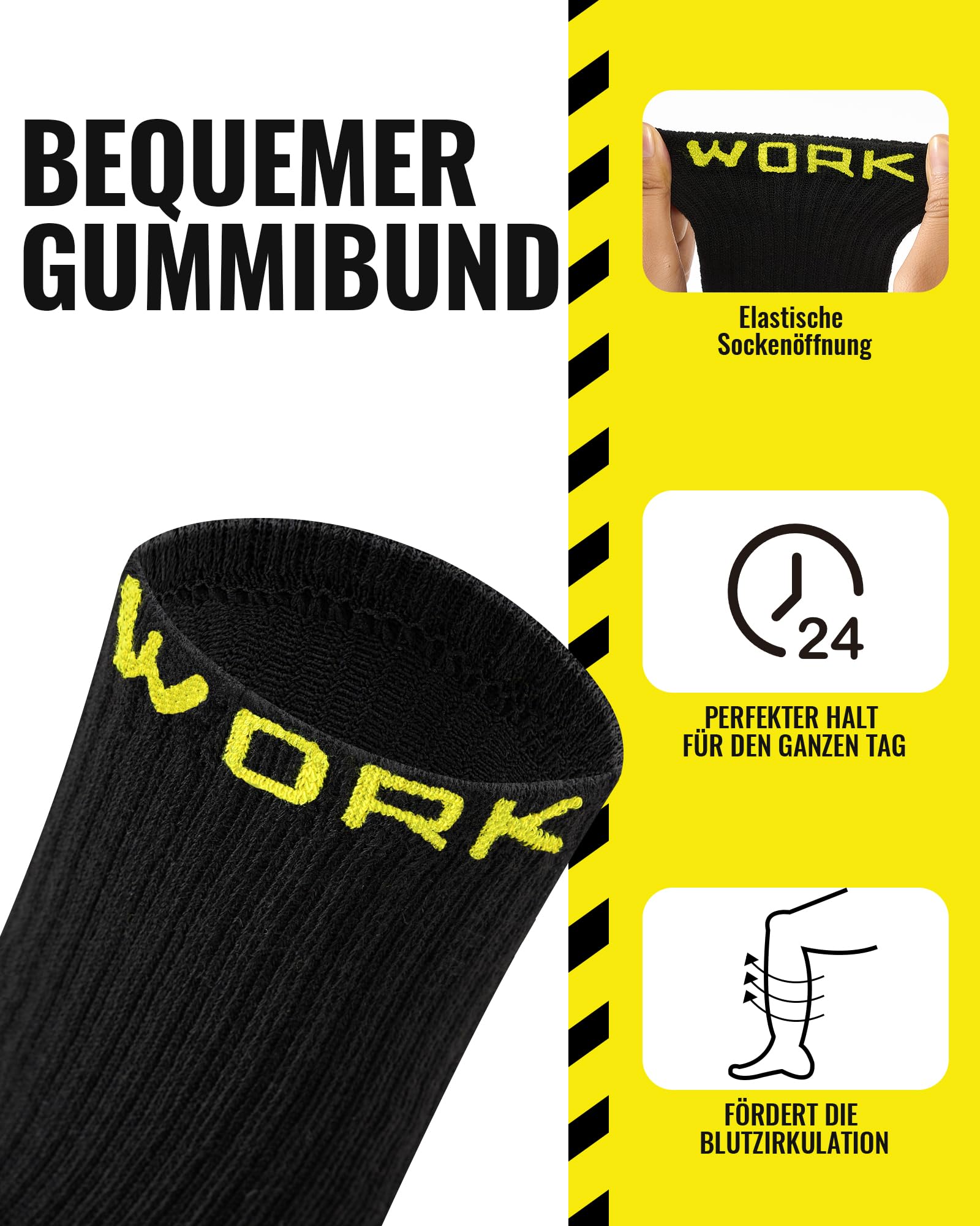 10 Pares Calcetines de Trabajo Hombre, Ideales para Botas, WORK Socks Acolchados y Reforzados, Calcetines Funcionales y Transpirables con puño Cómodo