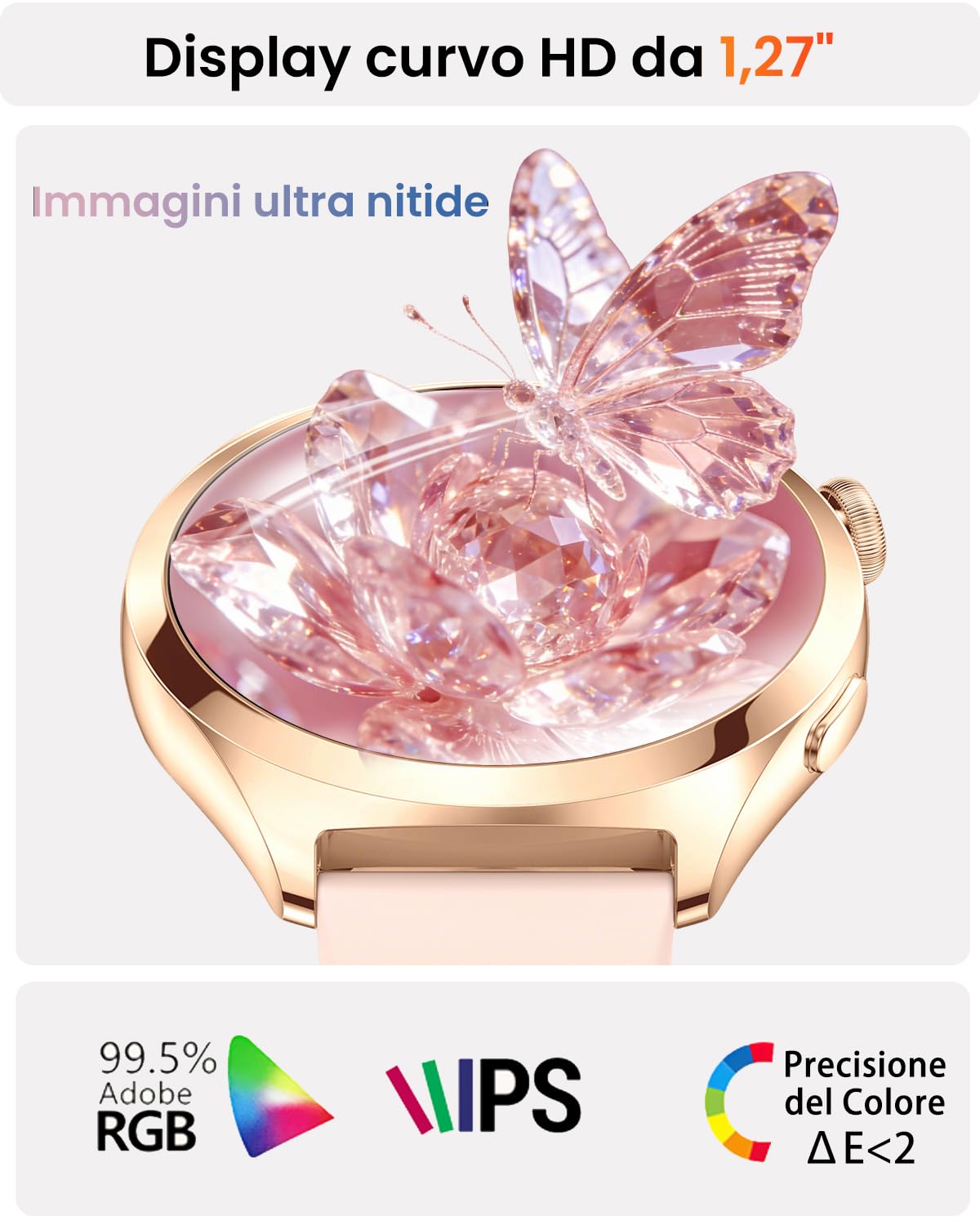 Smartwatch Donna Rotondo con Chiamate, Display Curvo HD da 1,27", Monitor Frequenza Cardiaca SpO2 Sonno, 120+ Modalità Sport, Impermeabile IP68, Smart Watch Donna per Android iOS (Nero oro)