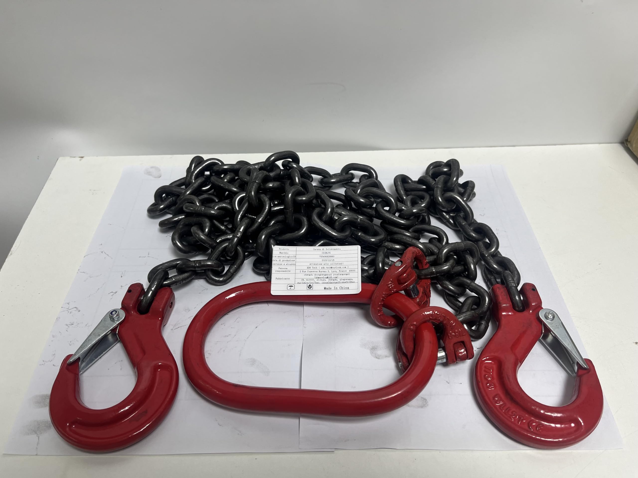 Catena di Sollevamento 3T Imbracatura a Catena di 2 Gambe, Gancio per catena per il trasporto di carichi per Sollevamento o Spostamento di Carichi in Macchinari, 6614 Lbs 1,5M G80 Imbracatura a Catena
