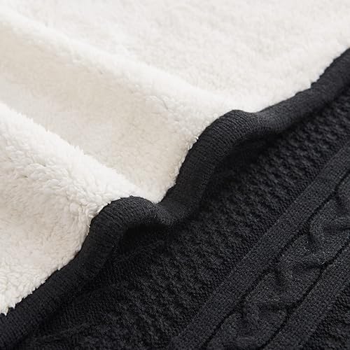 Miniatura 7 de Longhui bedding Manta de punto trenzado acrílico negro de 50 x 63 pulgadas, gruesa, suave, grande, acogedora manta de forro polar de punto para