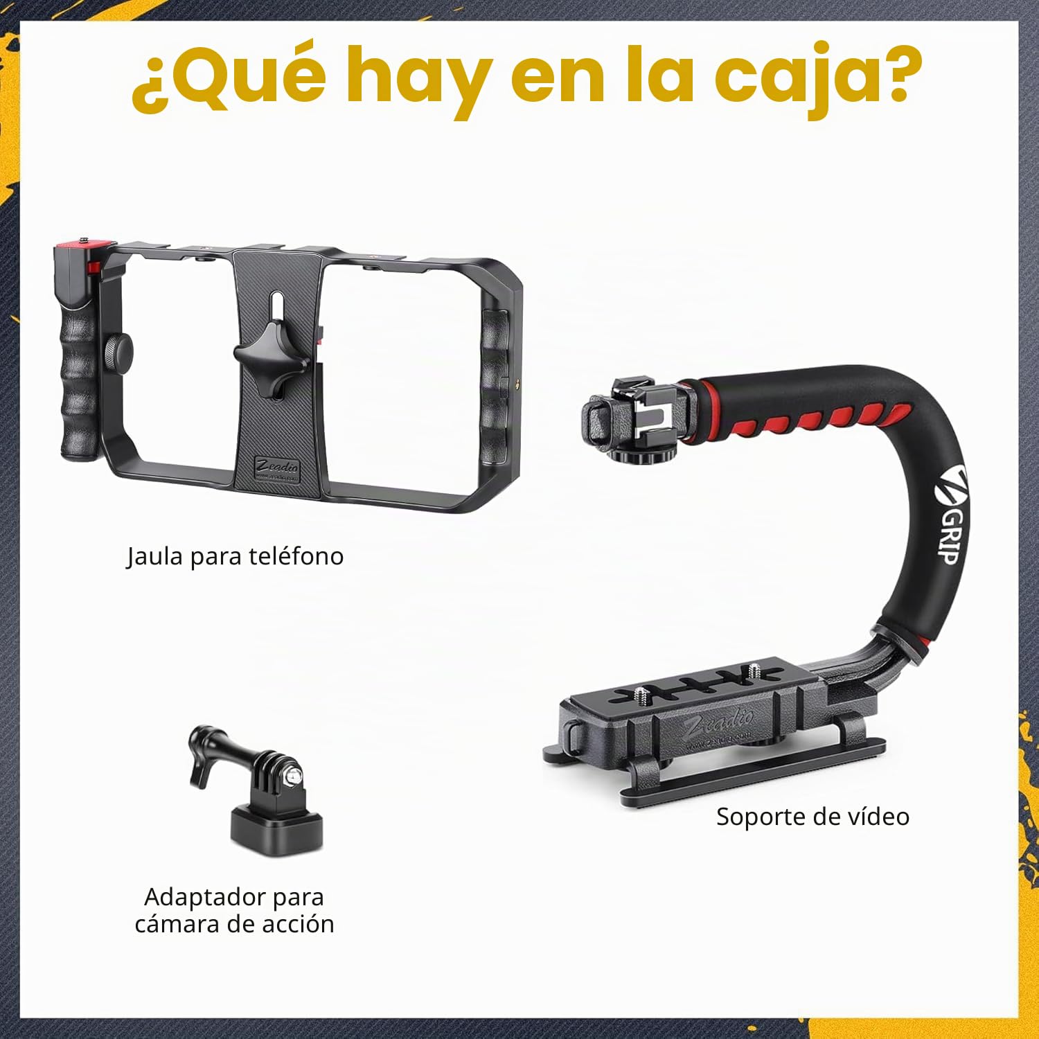 Zeadio Estabilizador portátil de vídeo para cámara de acción con Soporte de vídeo para Smartphone para Todas Las cámaras de acción, cámaras de Video y teléfonos Inteligentes