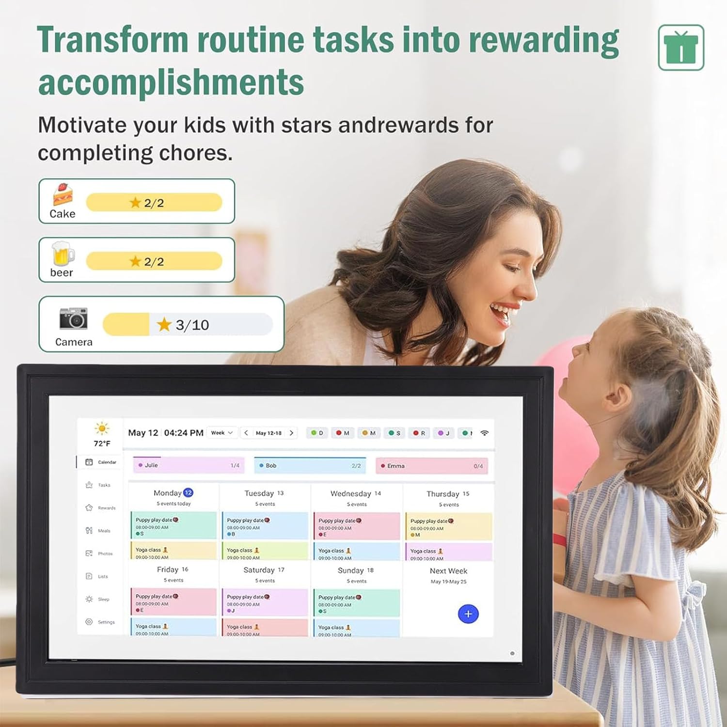 EBTOOLS 21.5 Inch Digital Calendar, Smart Touchscreen Interactive Display for Family Schedules with WiFi Sync, App Control, Chore Chart, Photo Frame, Wall or Desk Mountable (US)