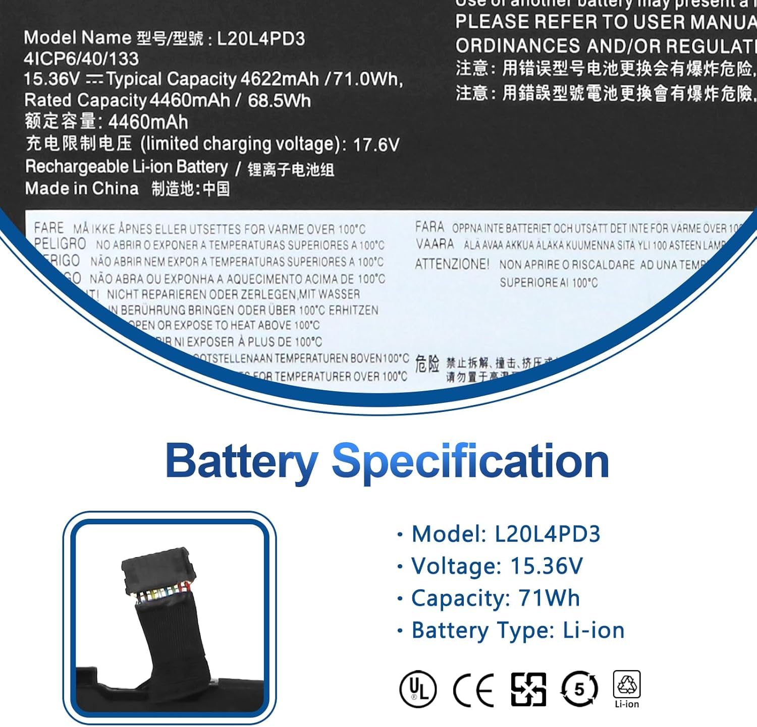 WISTAR 71WH L20M4PD3 L20L4PD3 Laptop Battery for Lenovo Legion S7
