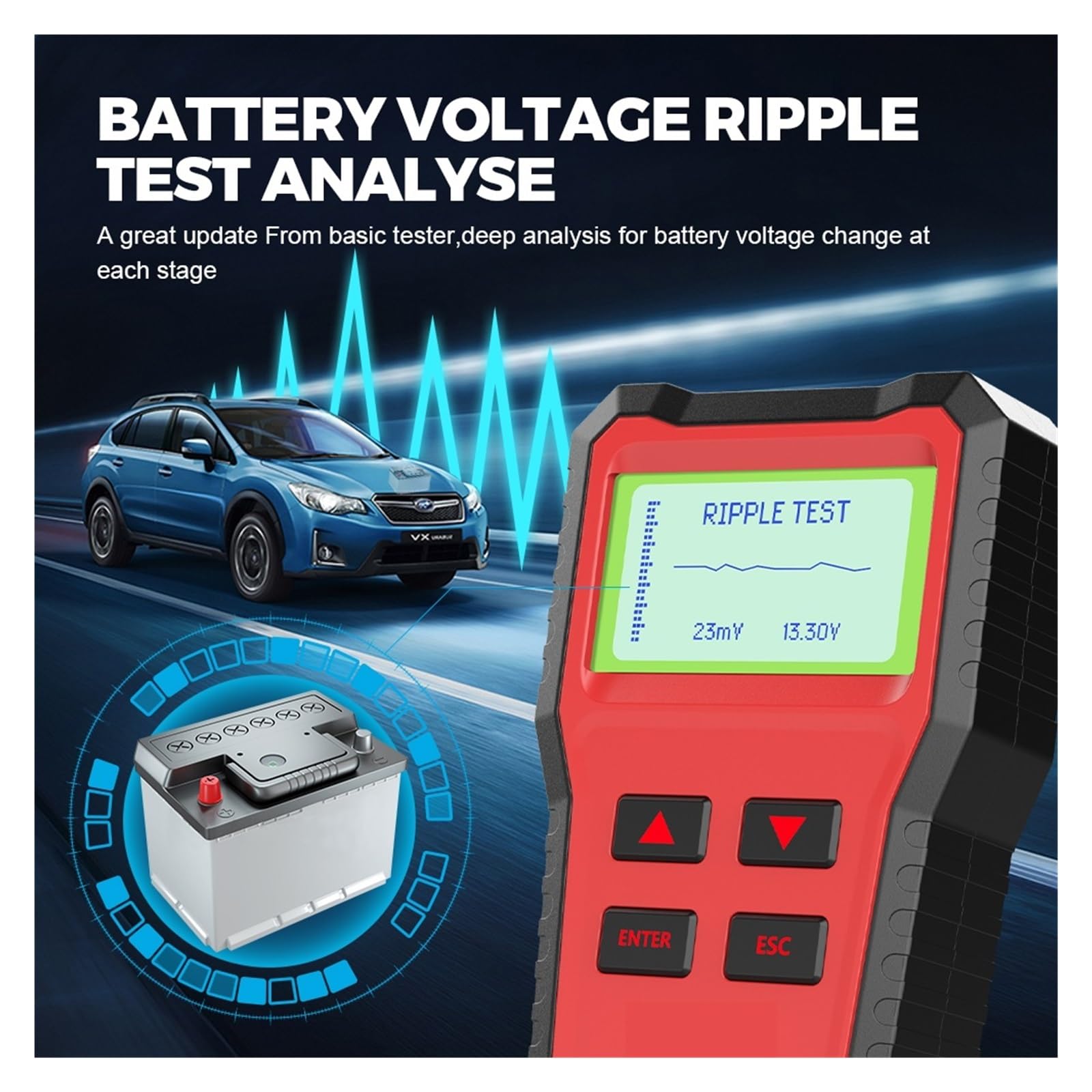 BST100 Tester akumulatora samochodowego Analizator systemu akumulatora Automatyczne ładowanie Test rozruchu Tester obwodów Skaner Narzędzie do motocykla,Szeroki Zakres Testowy