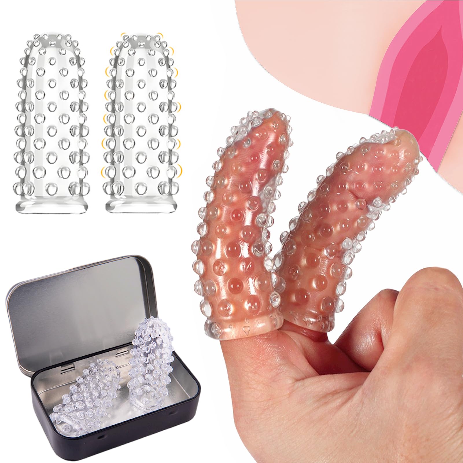 2Pcs Finger Condoms Female Sex Toys Finger Vibrator Accessories Finger Sleeve Vagina Clitoral Nipple G-Spot Stimulator BDSM Anal