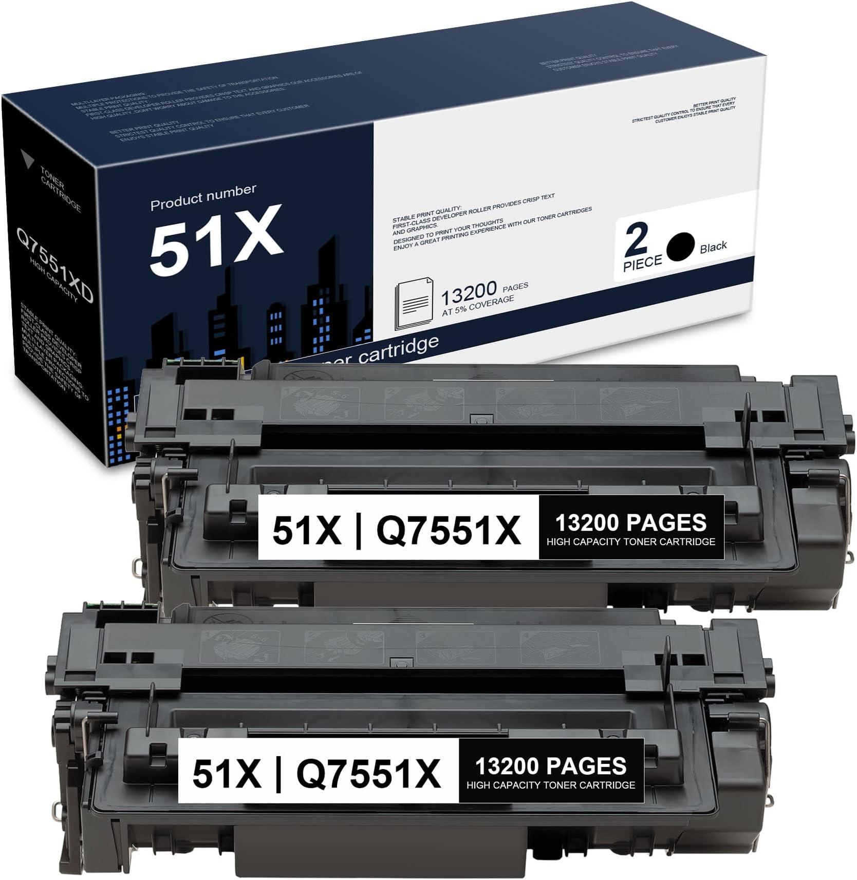 DDDZSWGS Compatible 2-Pack 51X Q7551XD High-Yield Toner Cartridge Replacement for HP Q7551XD P3005 P3005d P3005dn P3005x M3035 MFP M3035xs M3027 MFP M3027x Printers