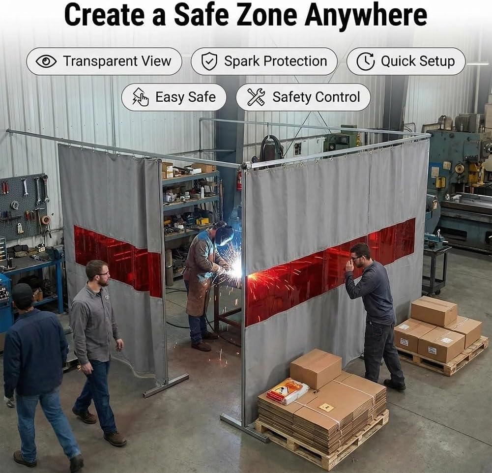 Welding Screens Divider Curtain, Silicone Coated Welding Blanket with Red Viewing Window, Heavy Duty Industrial Fireproof Partition Panel for Workshop(6.5X2.5 M)