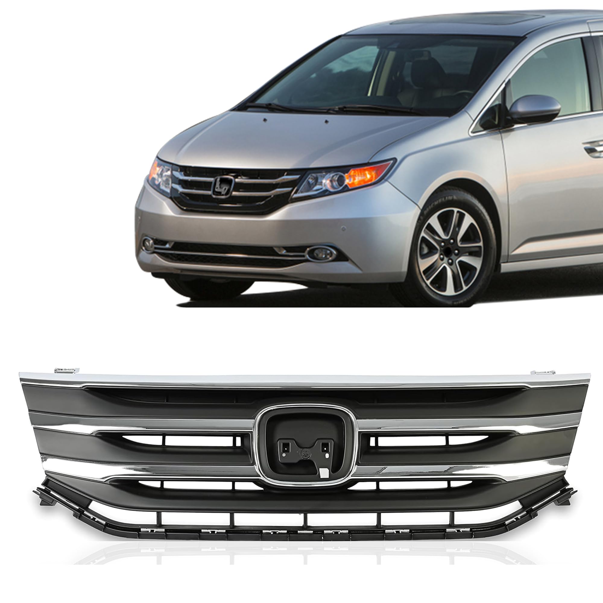 PartsFlow For 2011 2012 2013 Honda Odyssey 3.5L Front Bumper Grille Grill Assembly Black W/Chrome Trim