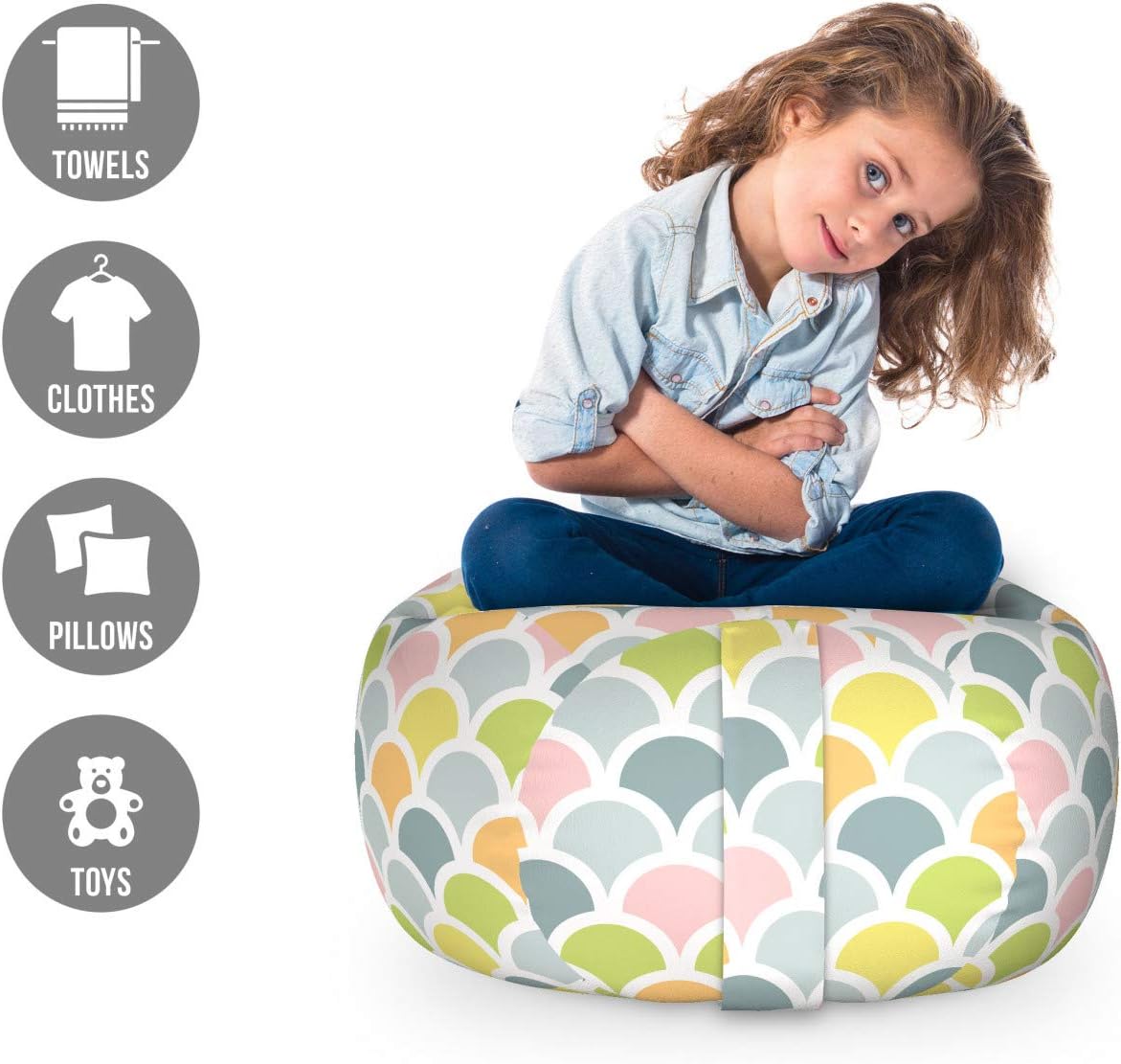 Ambesonne Abstract Storage Toy Bag Chair, Illustration of Half Circles or Fish Scale Inspired Motifs in Pastel Tones, Stuffed Animal Organizer Washable Bag, Small Size, Multicolor