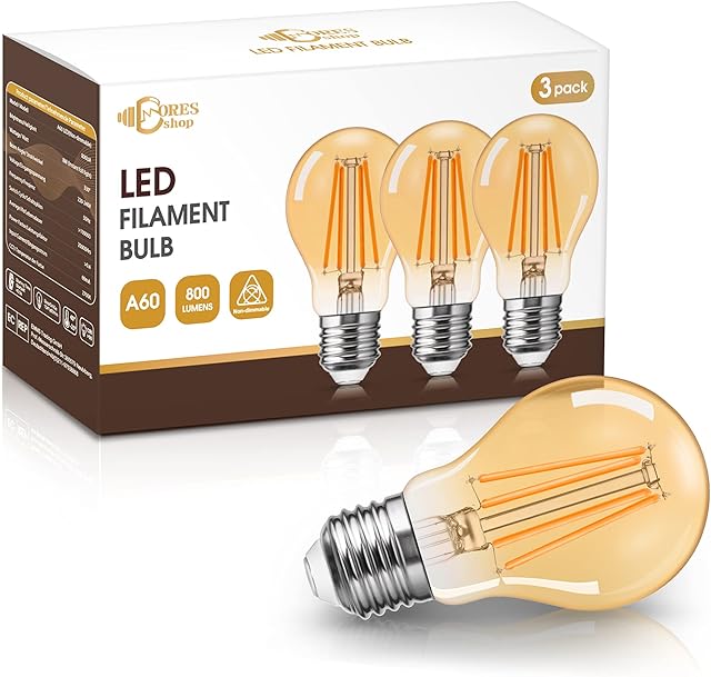 DORESshop 8W LED E27 Vintage Light Bulb, Amber Glass Edison Screw Bulb, E27 Edison Light Bulbs Classic Filament Bulb, Equivalent 80W, 800LM, Non-Dimmable, Pack of 3