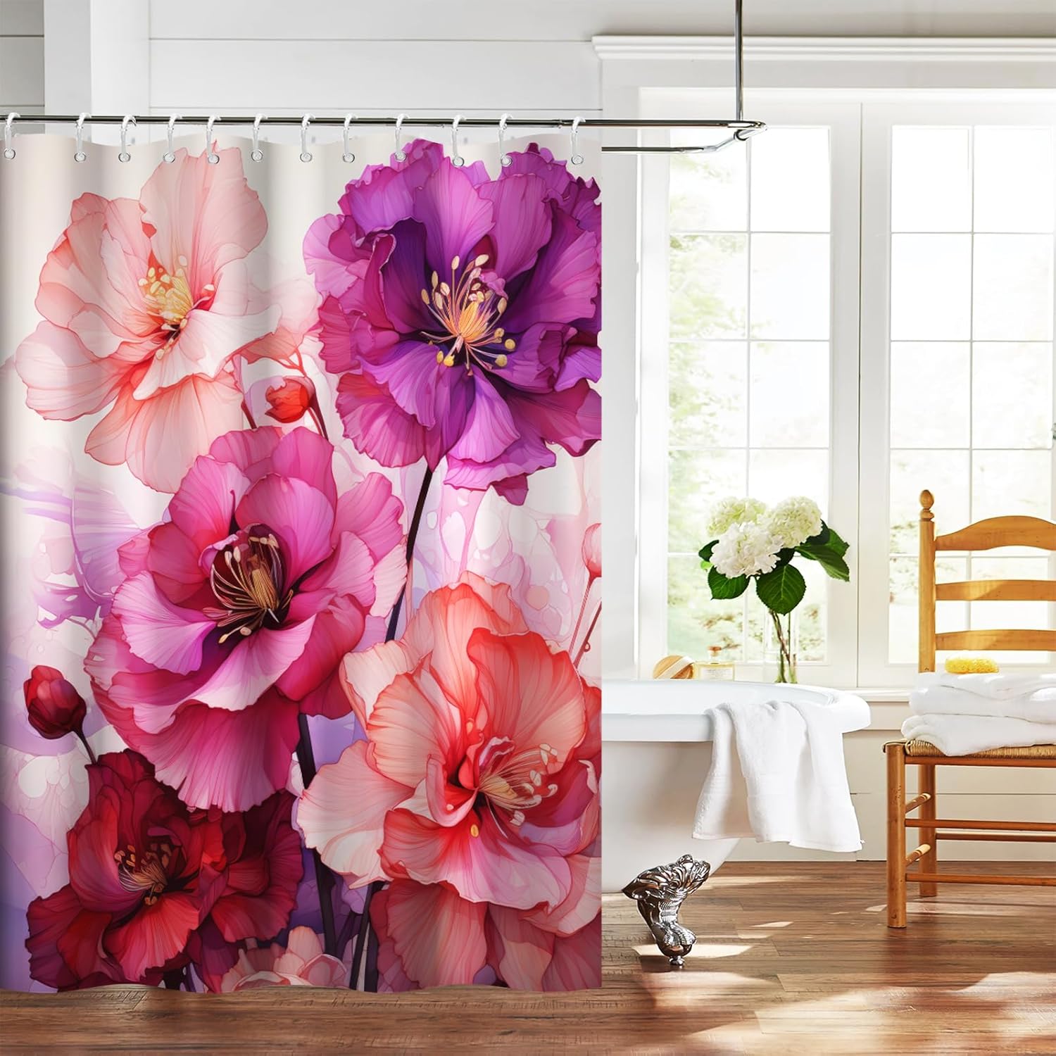 Uiiooazy Pink Shower Curtain for Bathroom Rose Pink Floral