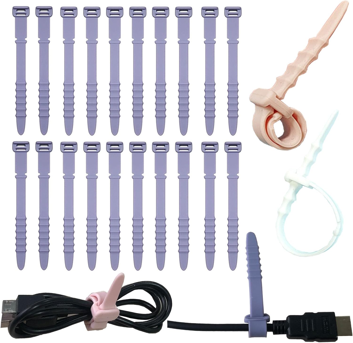 Silicone Zip Ties, Reusable Zip Ties, Rubber Cable Ties Straps for Wire Management, Elastic Silicone Ties Cable Organizer for Home Office, Cord Ties Three Sizes 4.5" 5.9" and 7.1"(5+5+5Pcs Multicolor)
