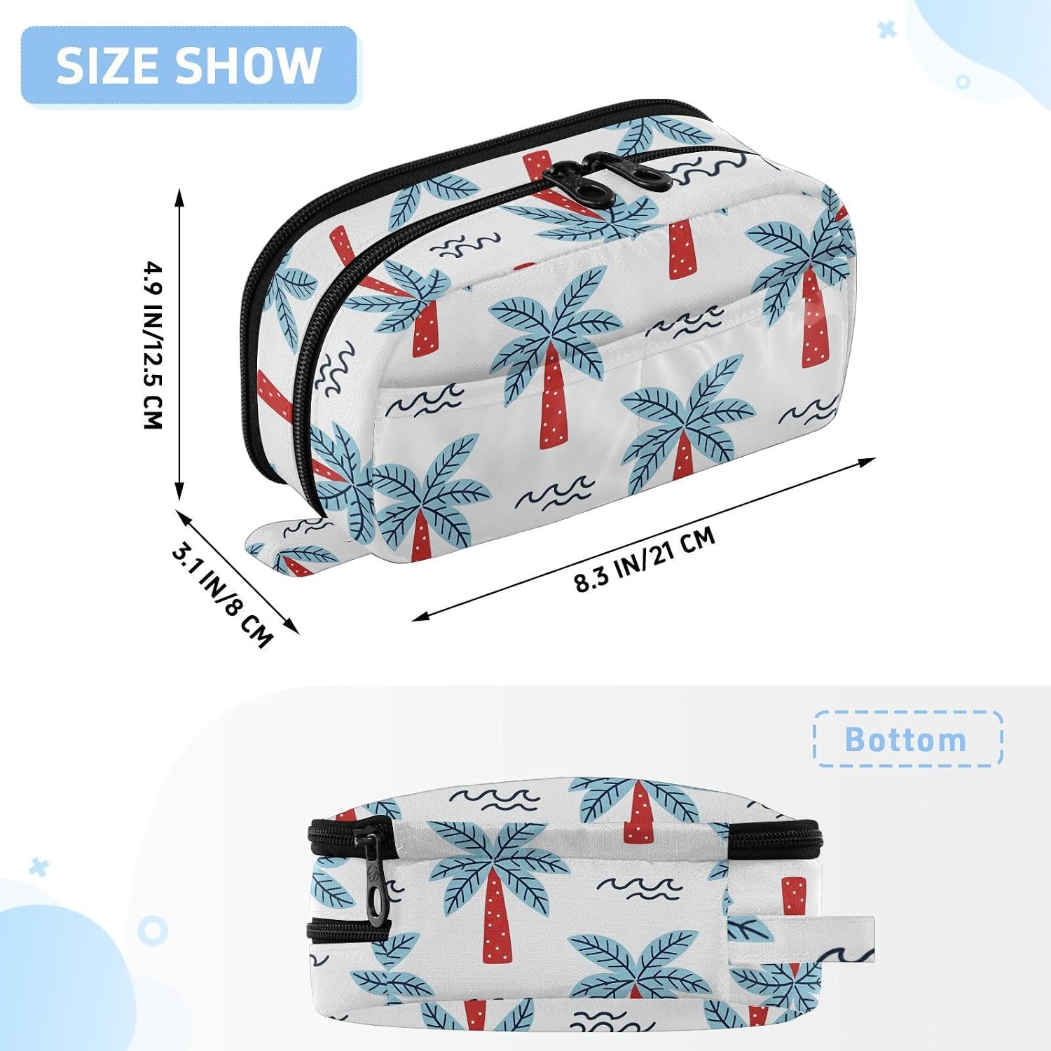 ALAZA Tropical Tree Pattern Large Capacity Pencil Case, Aesthetic Stationery Organizer Bag with Clear PVC Window, High Capacity Pen Pouch with Dividers for School Office Travel image 3
