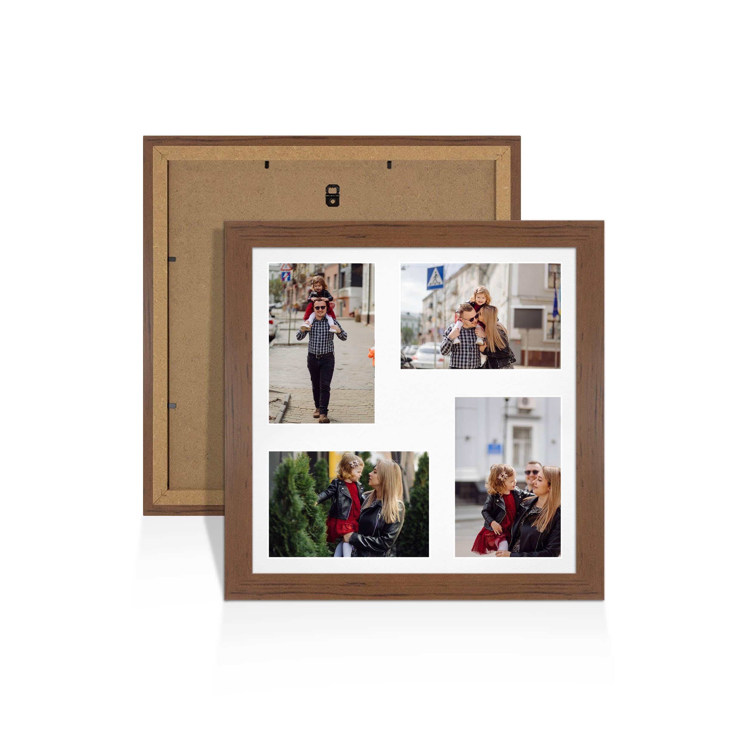Alison Kingsgate Walnut 12x12 Photo frames for multiple pictures -4 Apertures Collage Frame with White Mount - Holds (4x) 6x4 Photos - Engineered Wood & Perspex