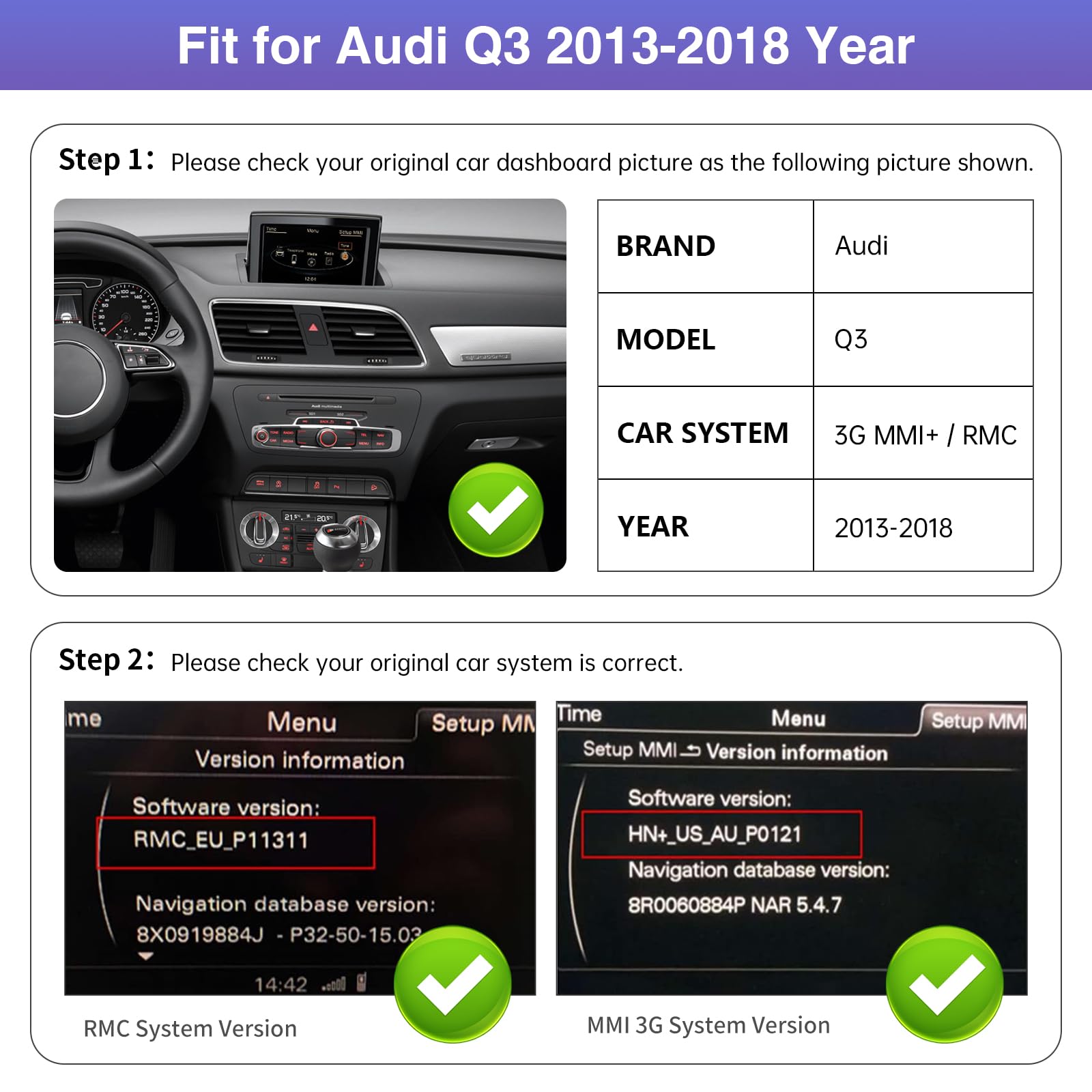 Road Top 12,3" Radio Coche CarPlay para Audi Q3 2013-2018 Año | Radio de Coche, Pantalla IPS HD Linux, Bisel Ultrafino, CarPlay Inalámbrico, Android Auto, MirrorLink, Integración OEM