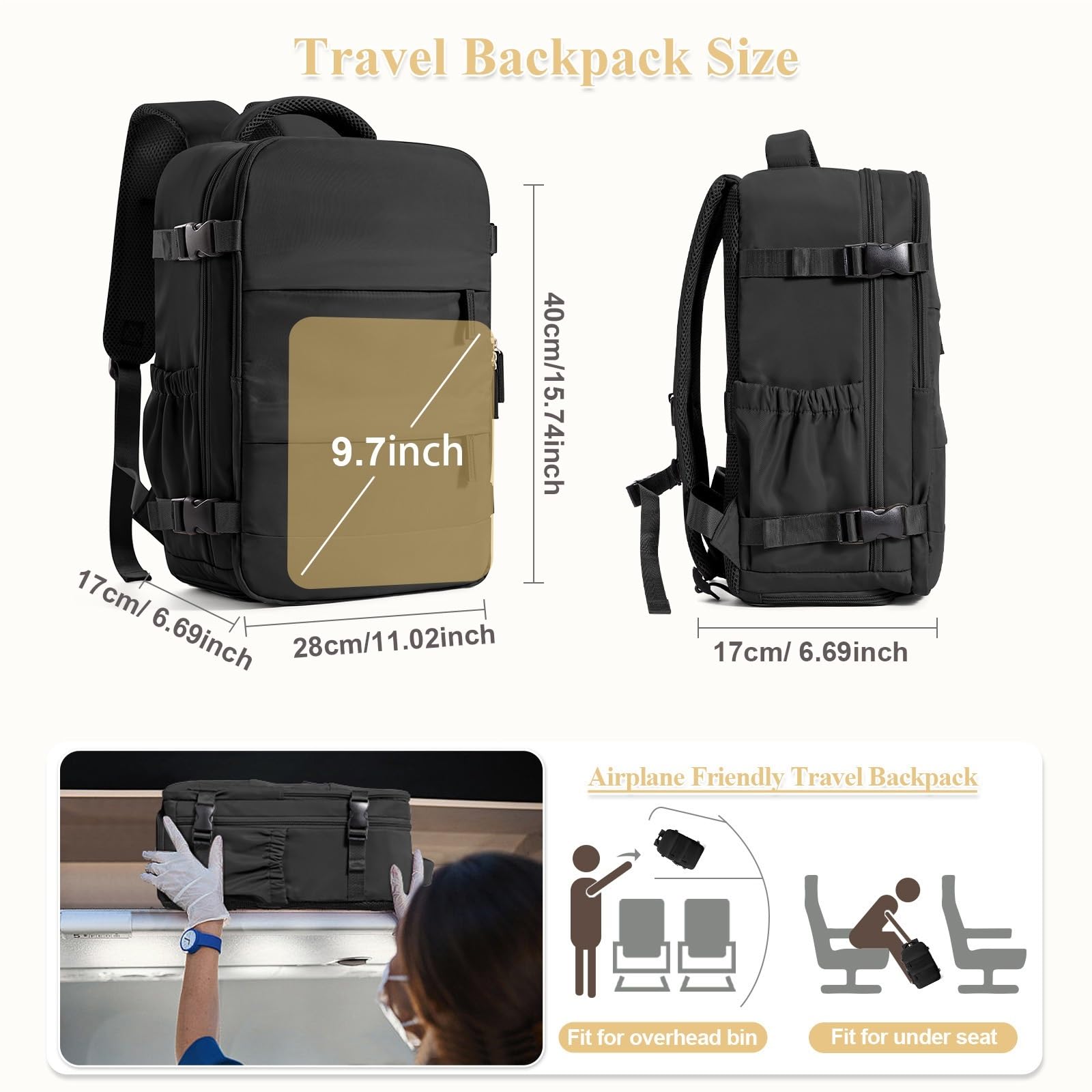 Handgepäck Rucksack Business-Laptop-Rucksack, Weekender-Tasche, Tagesrucksack mit großem Fassungsvermögen, Wanderrucksack, Flugzeug-Rucksack, Handgepäck-Rucksack