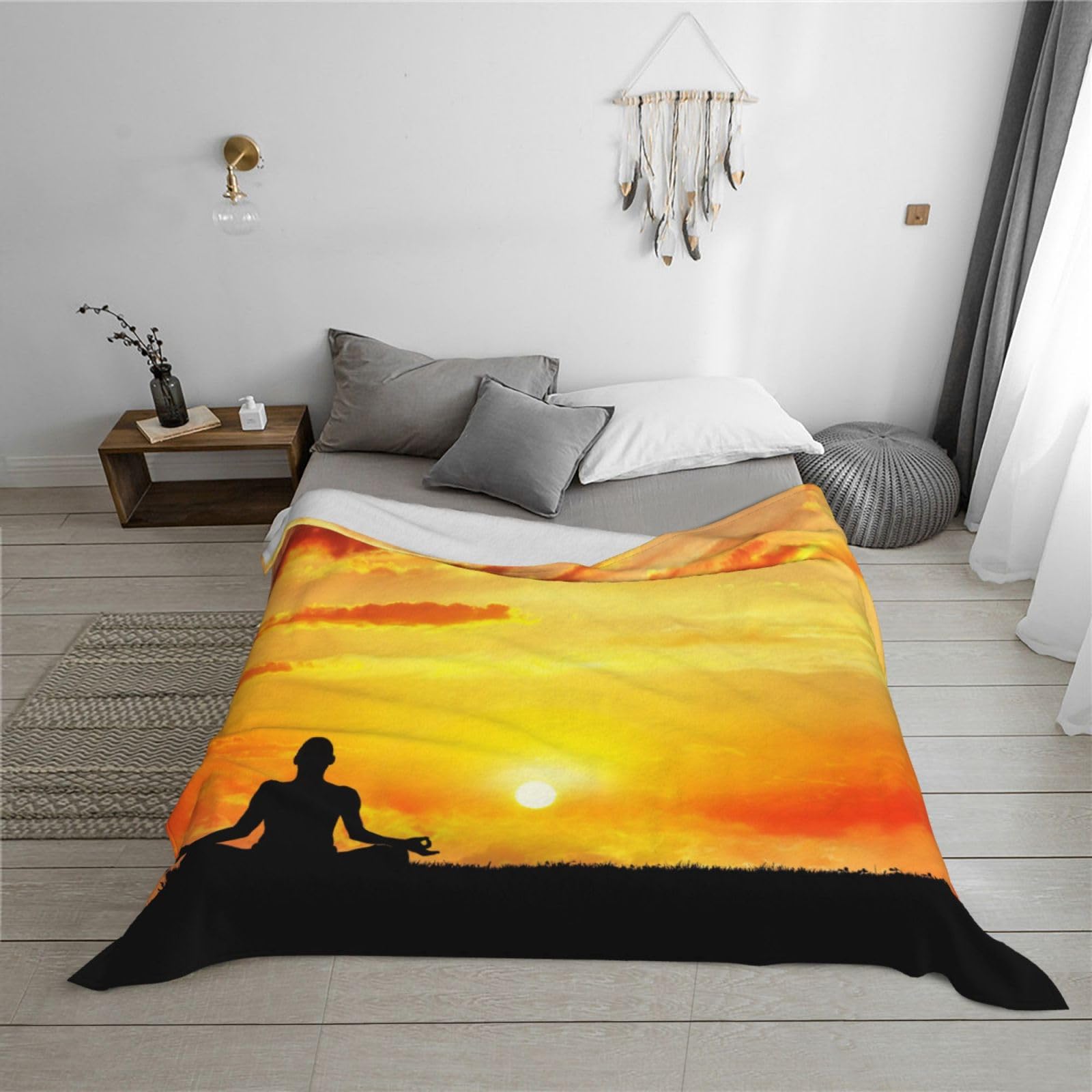 Yoga meditazione stampato 320g flanella coperta decorazione coperta