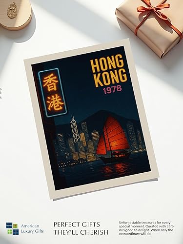 Miniatura 6 de AMERICAN LUXURY GIFTS Póster vintage de viaje de Hong Kong, horizonte nocturno retro de 1978, impresión sin marco de 8 x 10 pulgadas, arte de pared