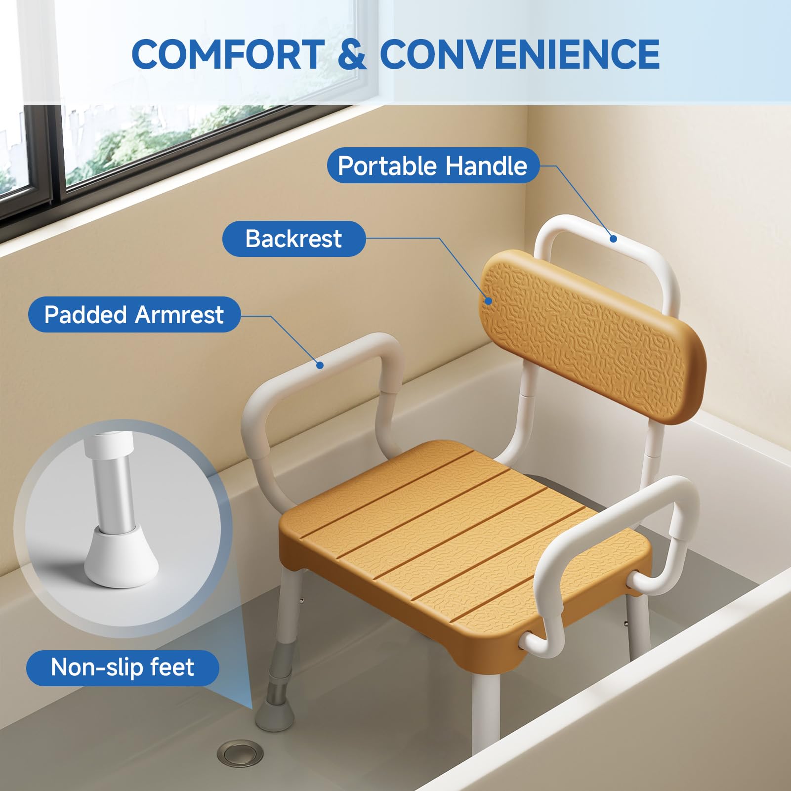 Loyoda Sedia da bagno/doccia in alluminio, leggera, sicura con portata di 150 kg e traspirante