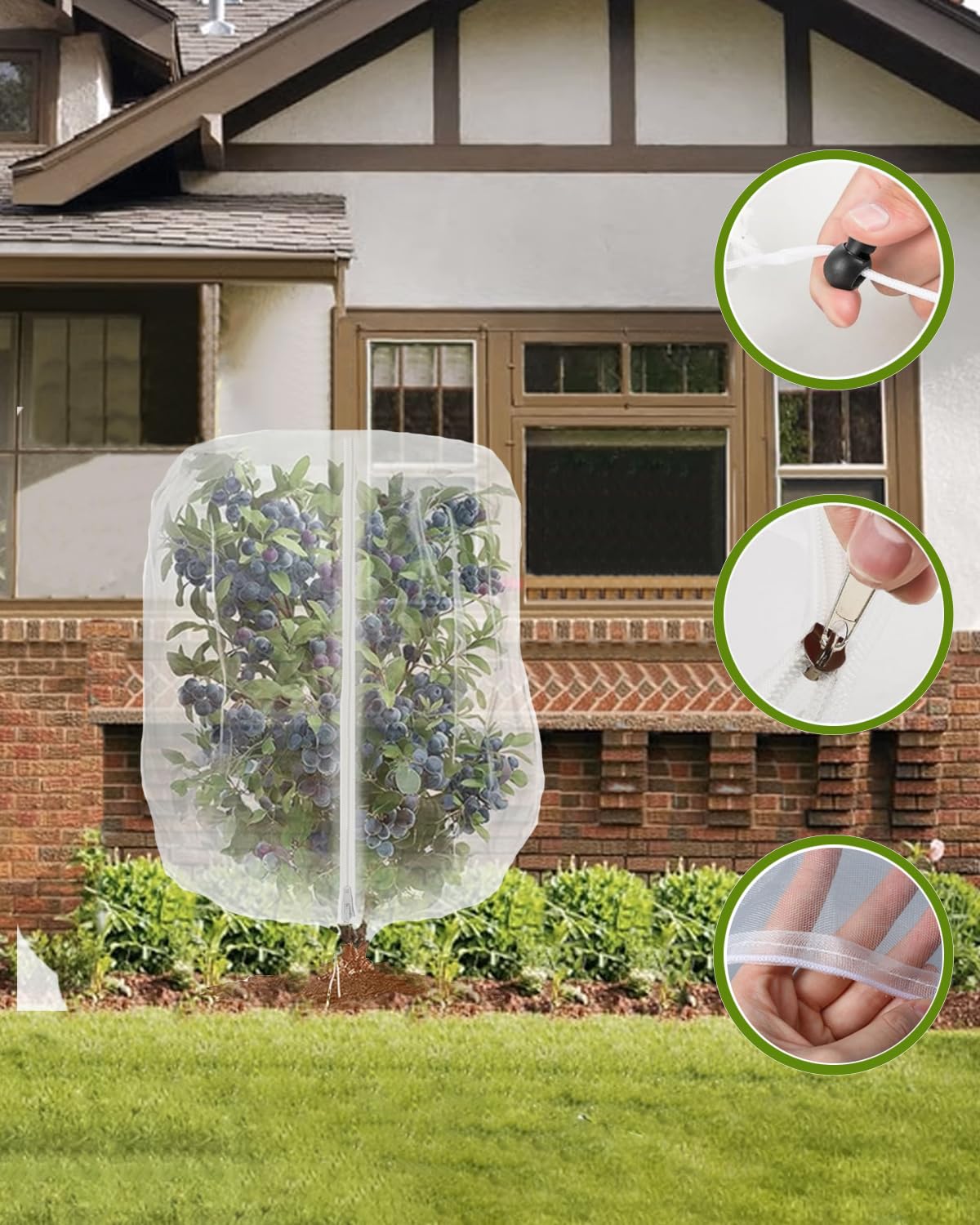 Paquete de 2 redes para árboles frutales, red de protección de tomates y arándanos con cremallera y cordón, barrera para insectos y pájaros, para árboles frutales, verduras, flores, arbustos en el
