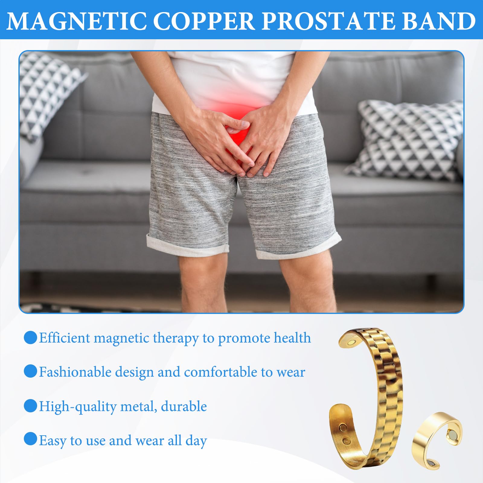 LILELIG Magnetyczna miedziana bransoletka prostaty, bransoletka prostaty, miedziana bransoletka męska, antystatyczna i mocna, bezpieczna dla skóry, z 1 pierścieniem, 6 cm, metalowa
