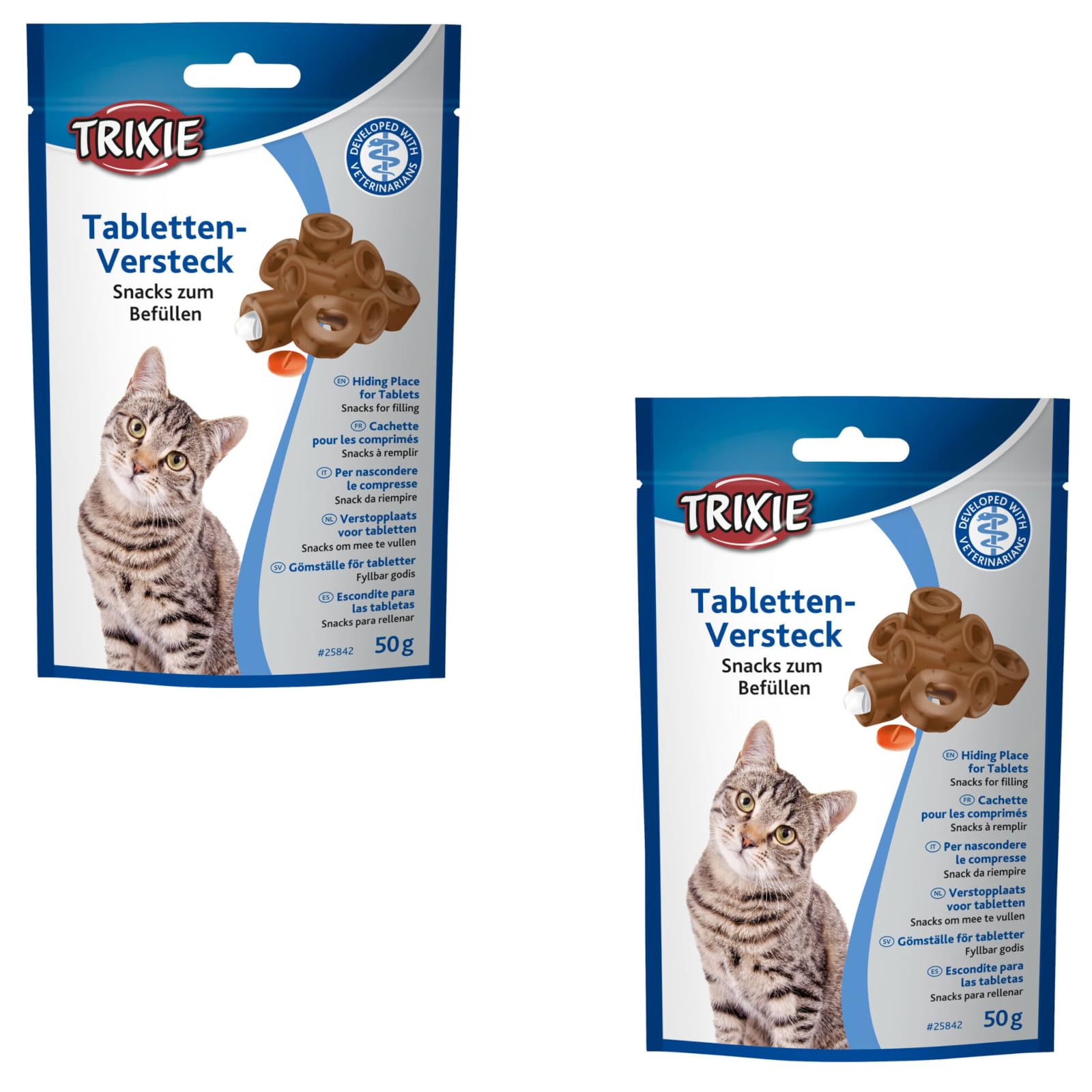 Trixie Tablettenversteck für Katzen | Doppelpack | 2 x 50 g | Ergänzungsfuttermittel für Katzen | Kann die Medikamentengabe erleichtern | Öffnung für Tabletten | Leicht verformbar