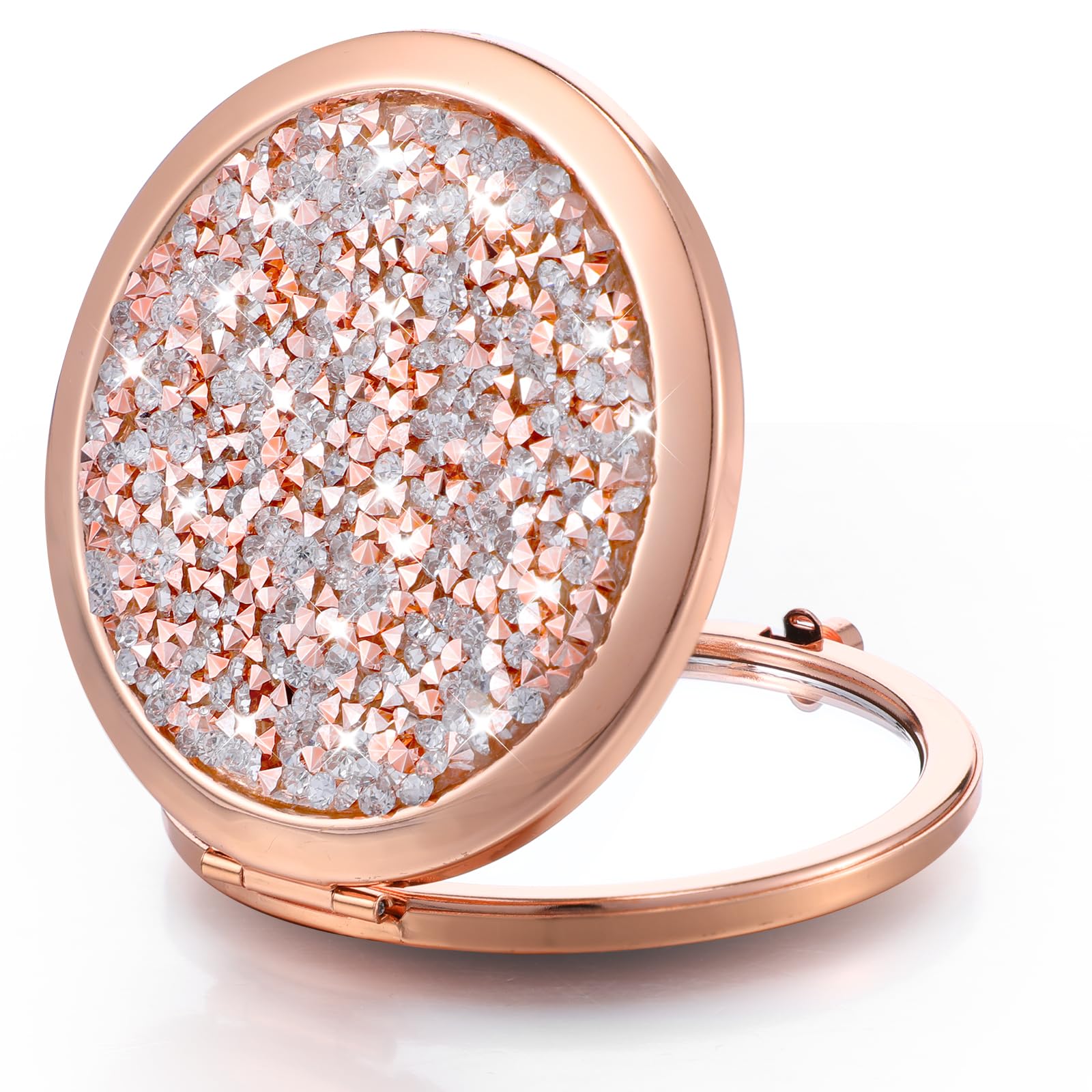 YUXIANLB 1X/2X Magnifying Compact Mirror for Purse Mix Diamond Metal Pocket Mini Makeup Mirror