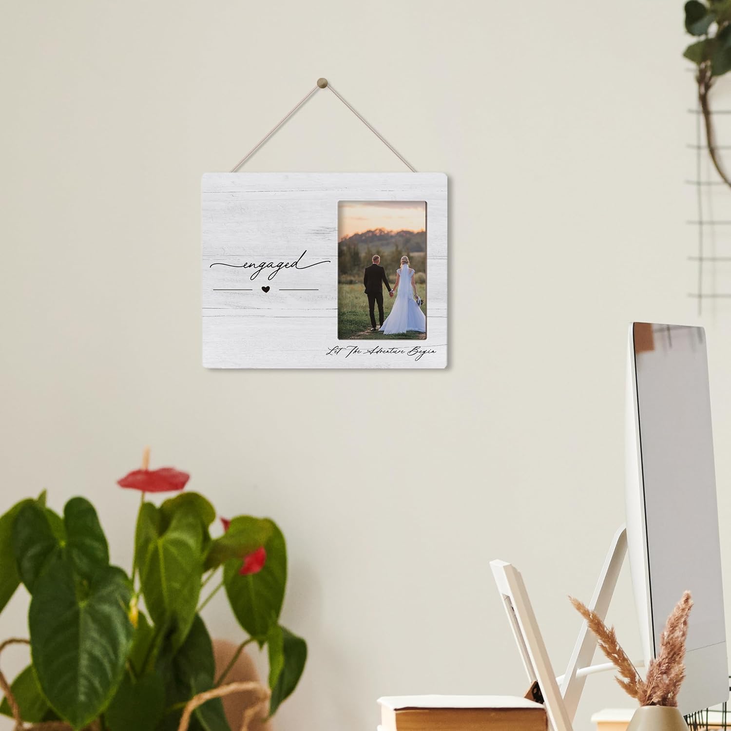 Engagement Picture Frame, Engagement Gifts for Couples Newly Engaged, Wedding Gifts for Couples, Wedding 8x10 Photo Frame, Engaged Let The Adventure Begin Picture Frame for Tabletop Wall - Image 3