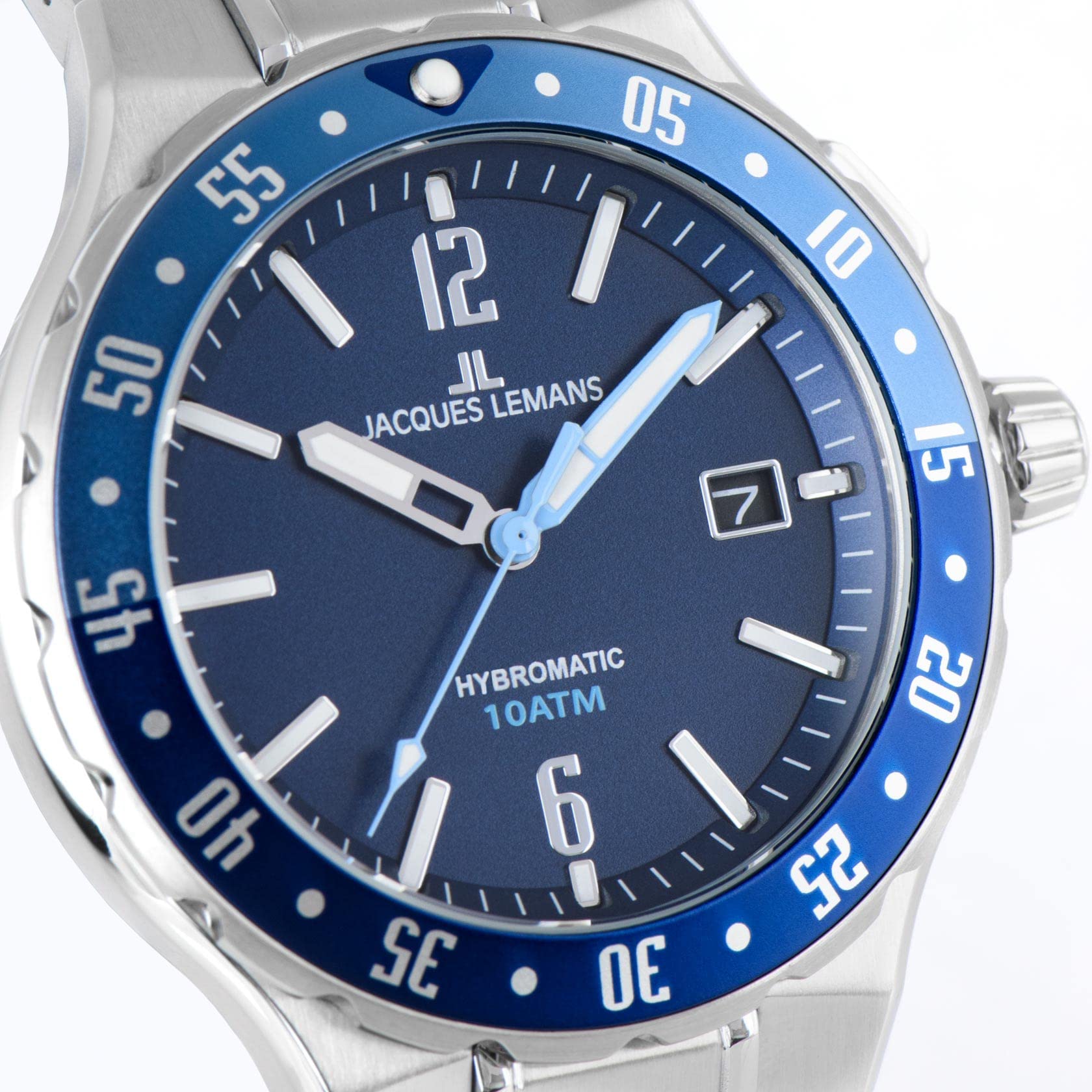 JACQUES LEMANS Zegarek męski, Hybromatic zegarki męskie, chronograf z masywnej stali nierdzewnej z silikonową bransoletką, model 1-2109