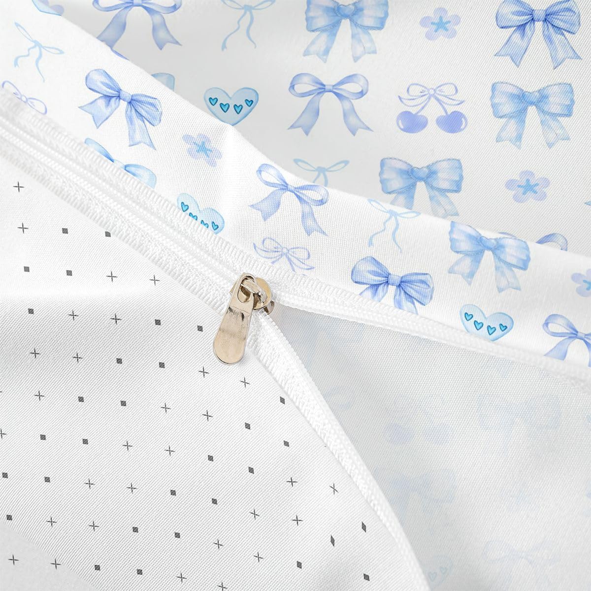 Homewish Blue Cherry Bow King Size Zestawy poszewek na kołdrę dziewczęca urocza pościel w kształcie serca dla dorosłych nastolatków kobiet urocza wstążka kokardka poszewka na kołdrę miłość walentynki