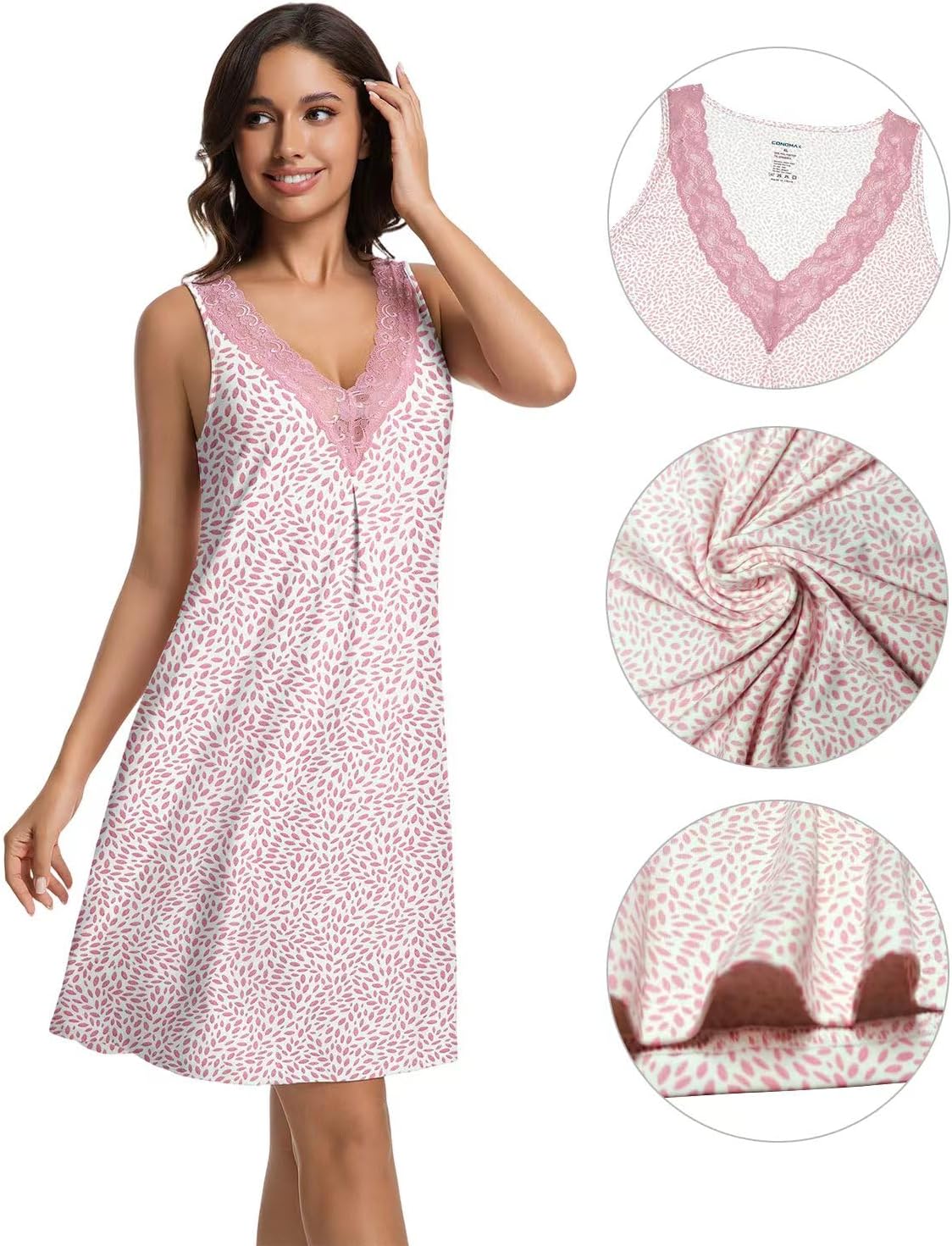 Nightgowns for Women Sleeveless Sleep Shirt V-neck Chemise Sleepwear Lace Night Gown Soft Sleep Dress(S-3XL) - Image 2